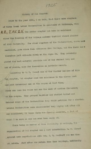Psi Chapter History Report 1, 1925