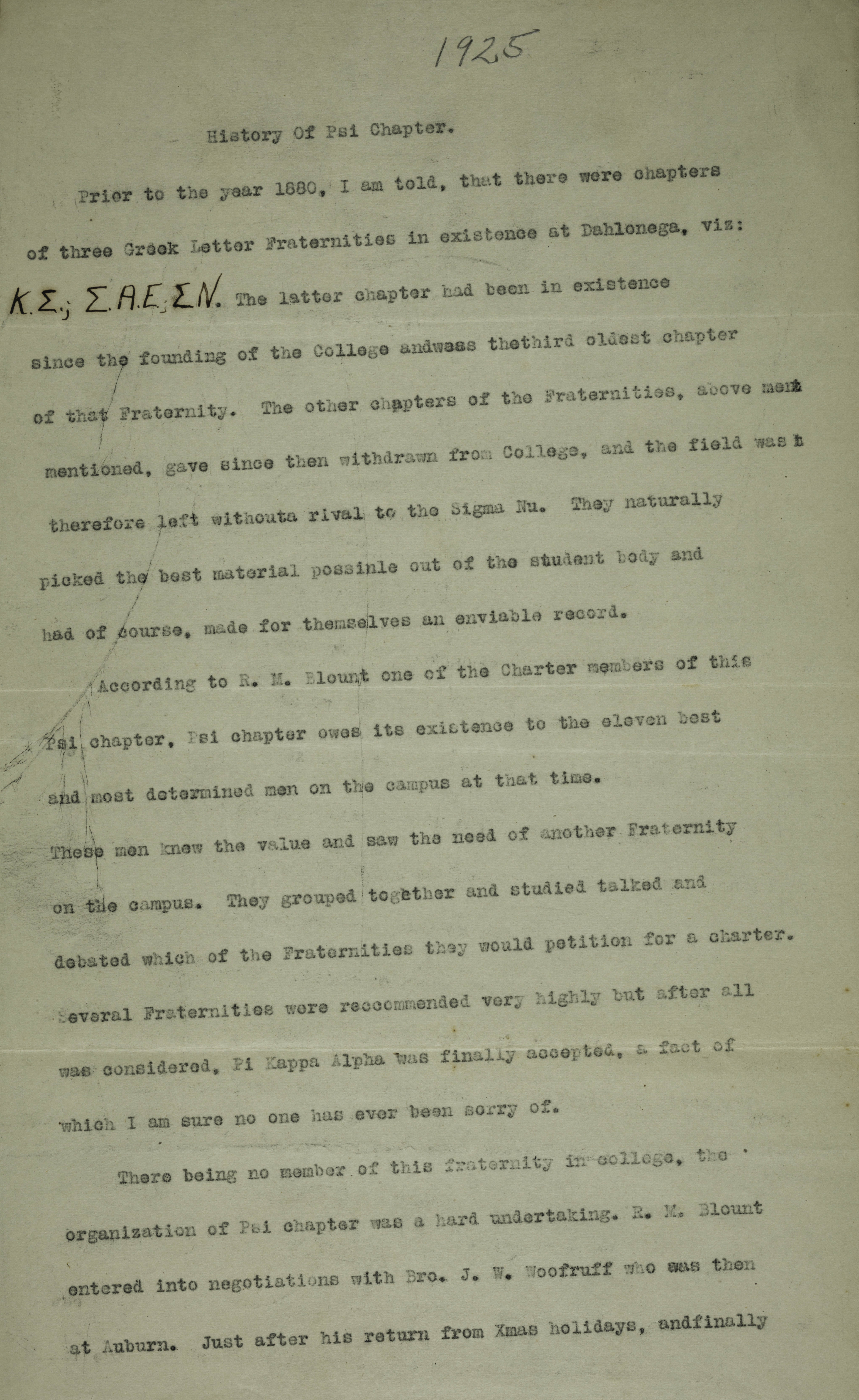 Psi Chapter History Report 1, 1925