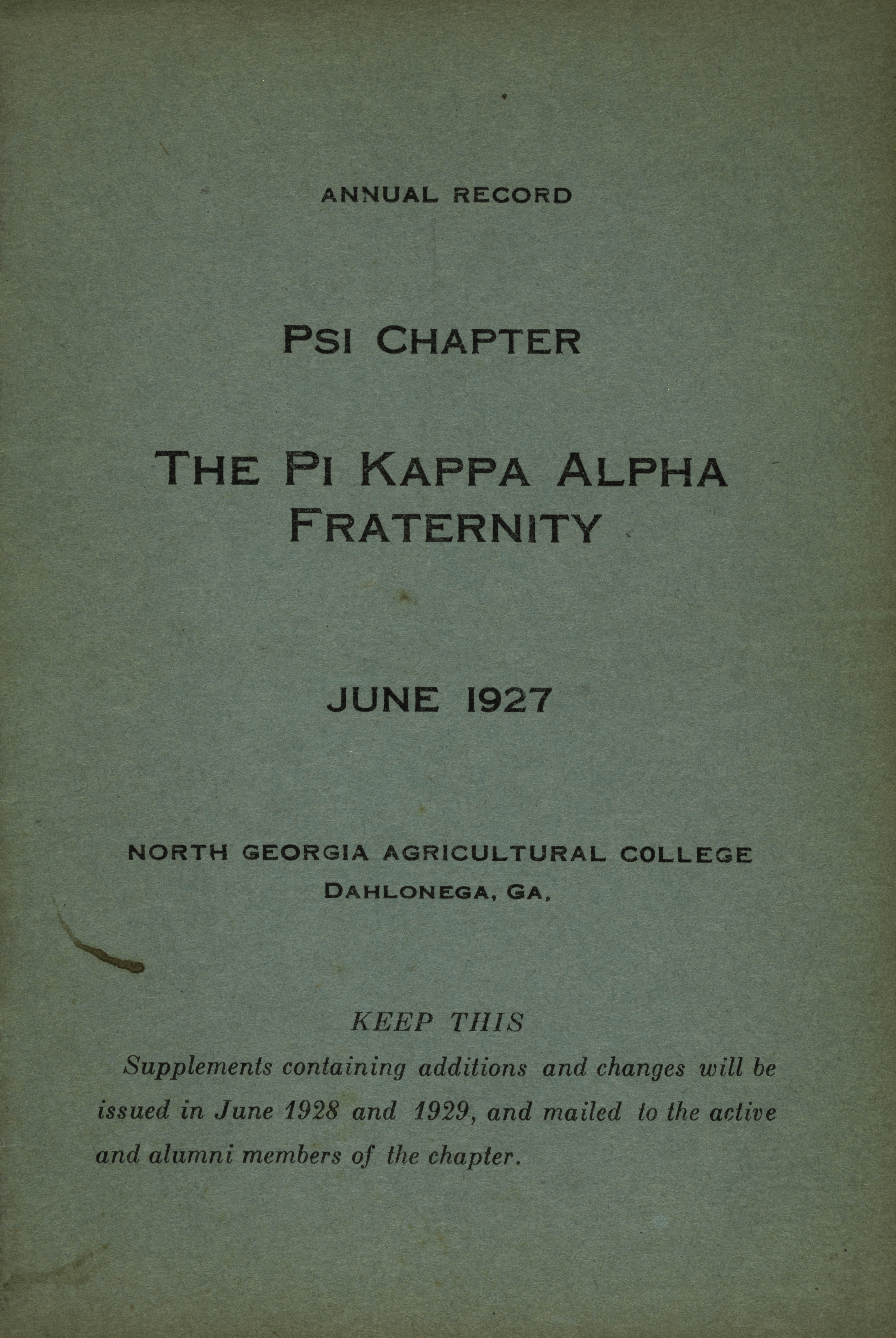 Psi Chapter Annual Record, June 1927