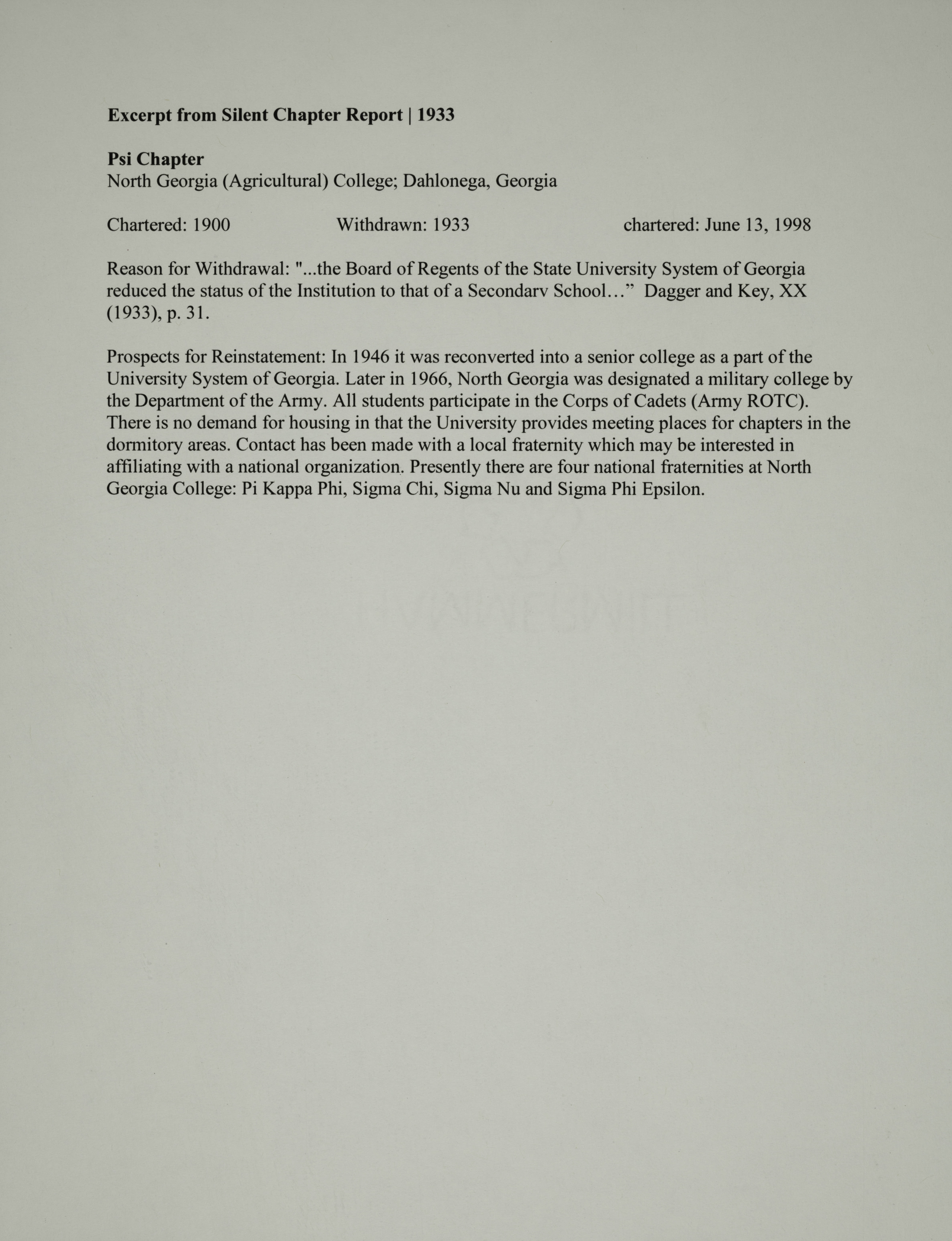 Excerpt from Silent Chapter Report, 1933