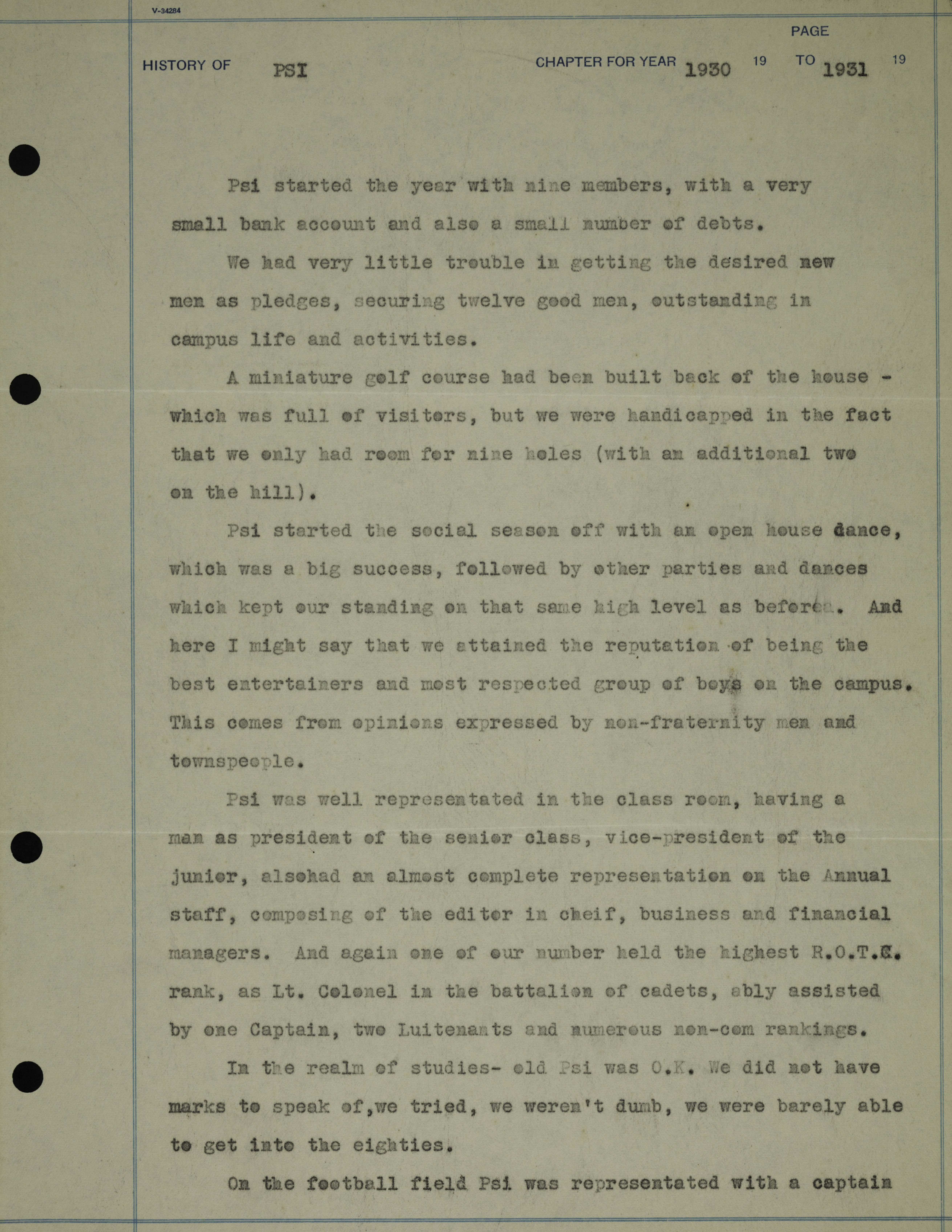 History of Psi Chapter Report, 1930-1931