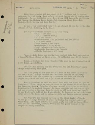History of Alpha Omega Chapter, September 1961-May 1962