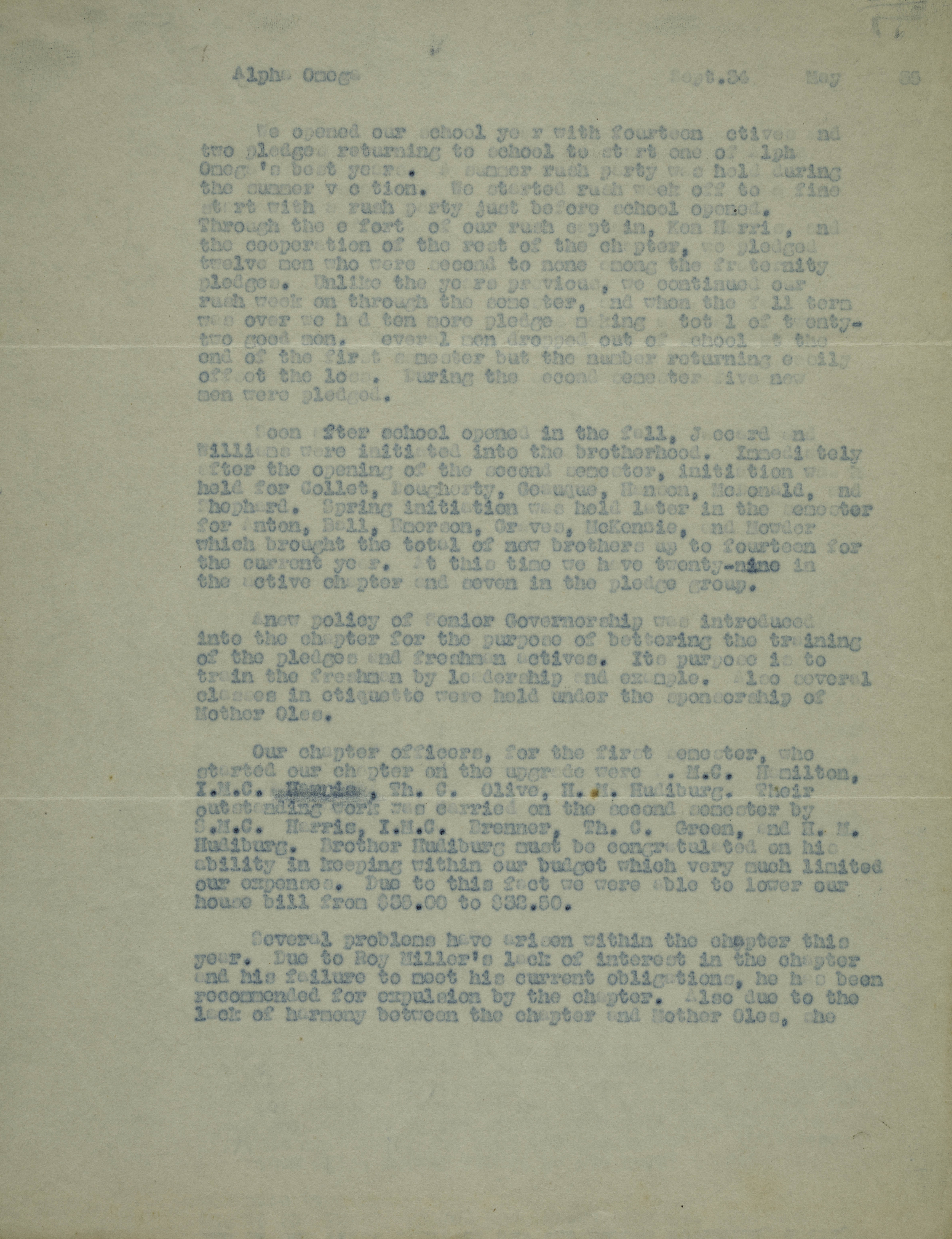History of Alpha Omega Chapter, September 1934-May 1935