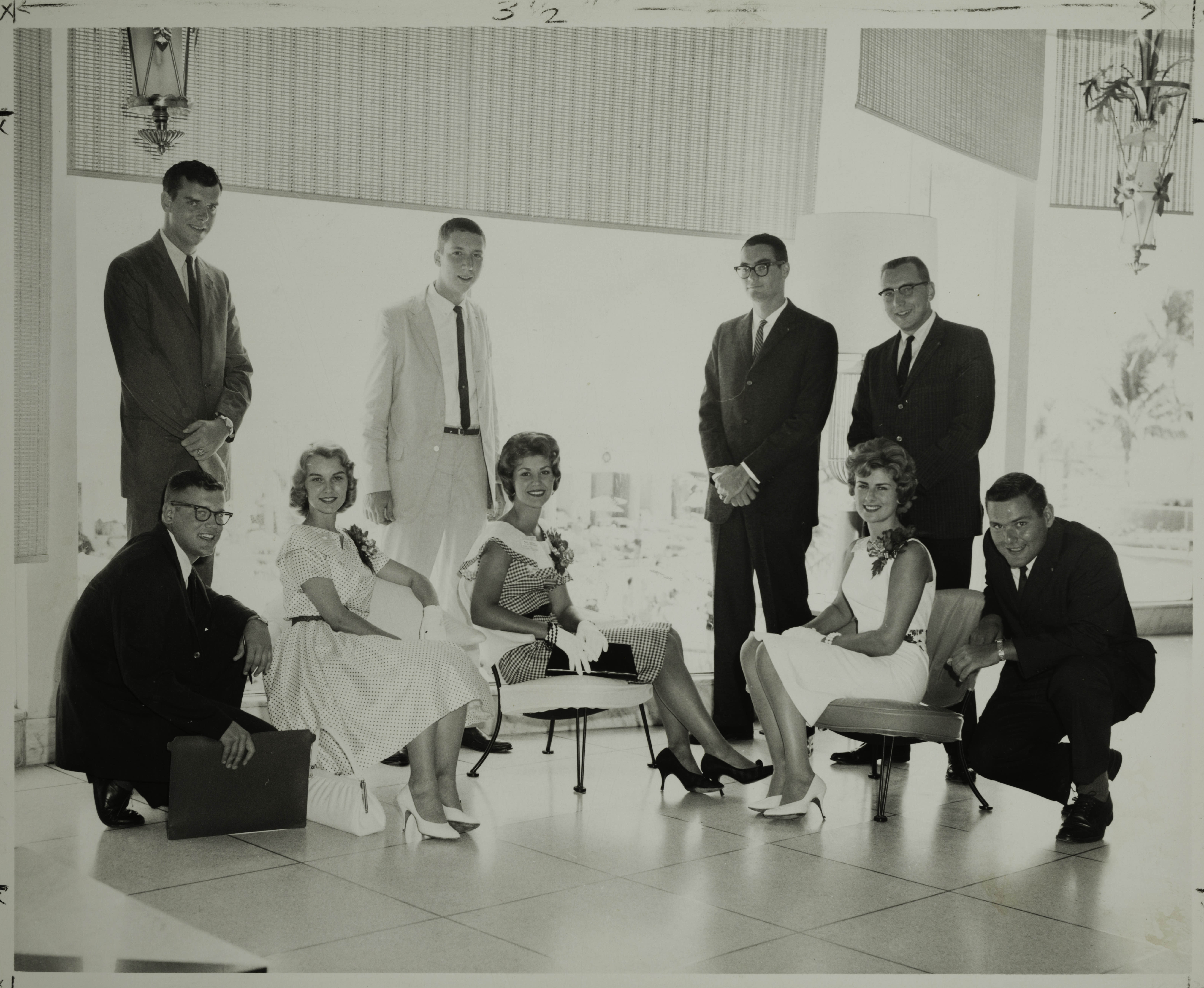 Group of Six Alpha Omega Members With Three Women Photograph, c. 1950s