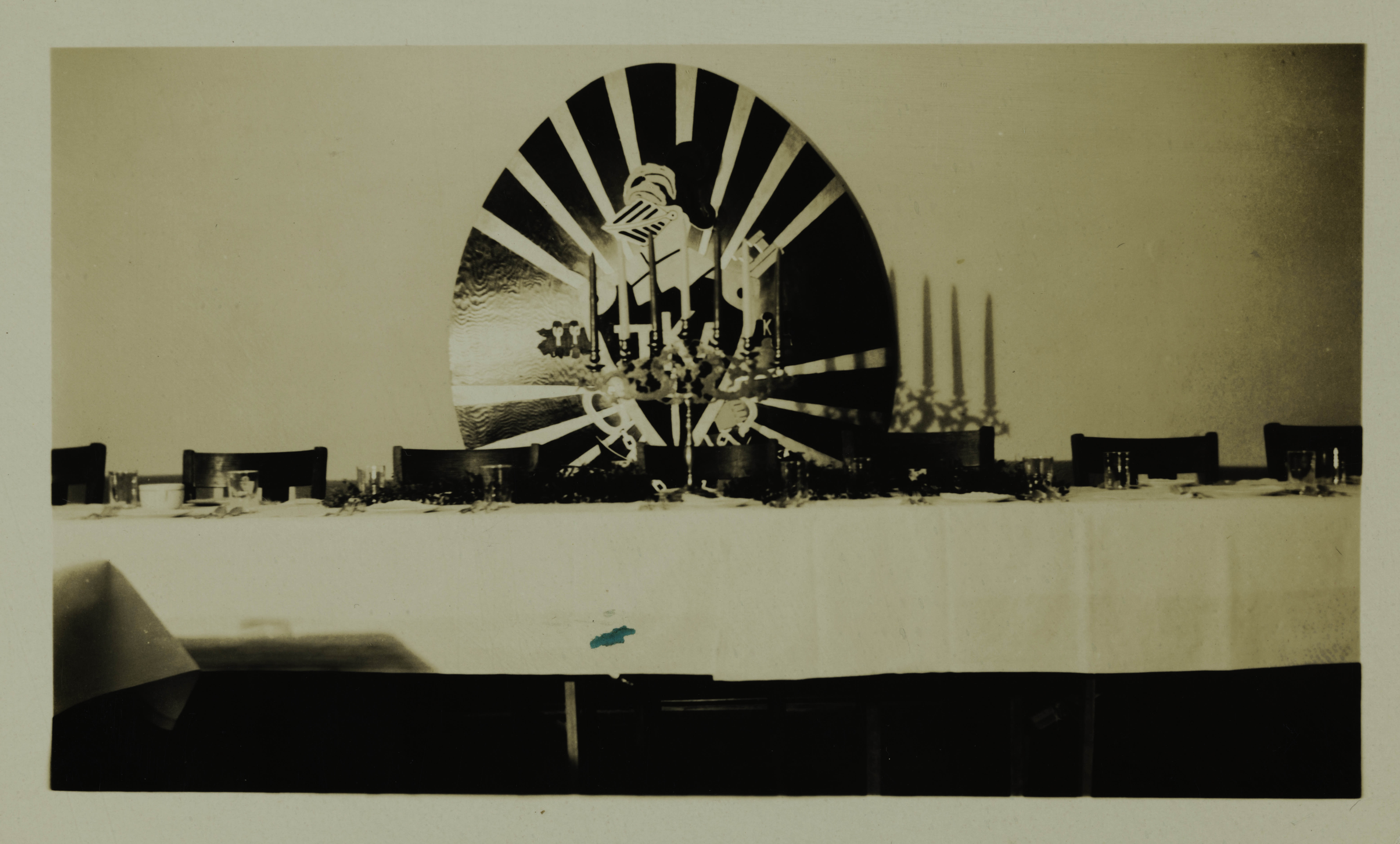 Alpha Omega Chapter Founders' Day Banquet Table with Crest Photograph, May 5, 1937