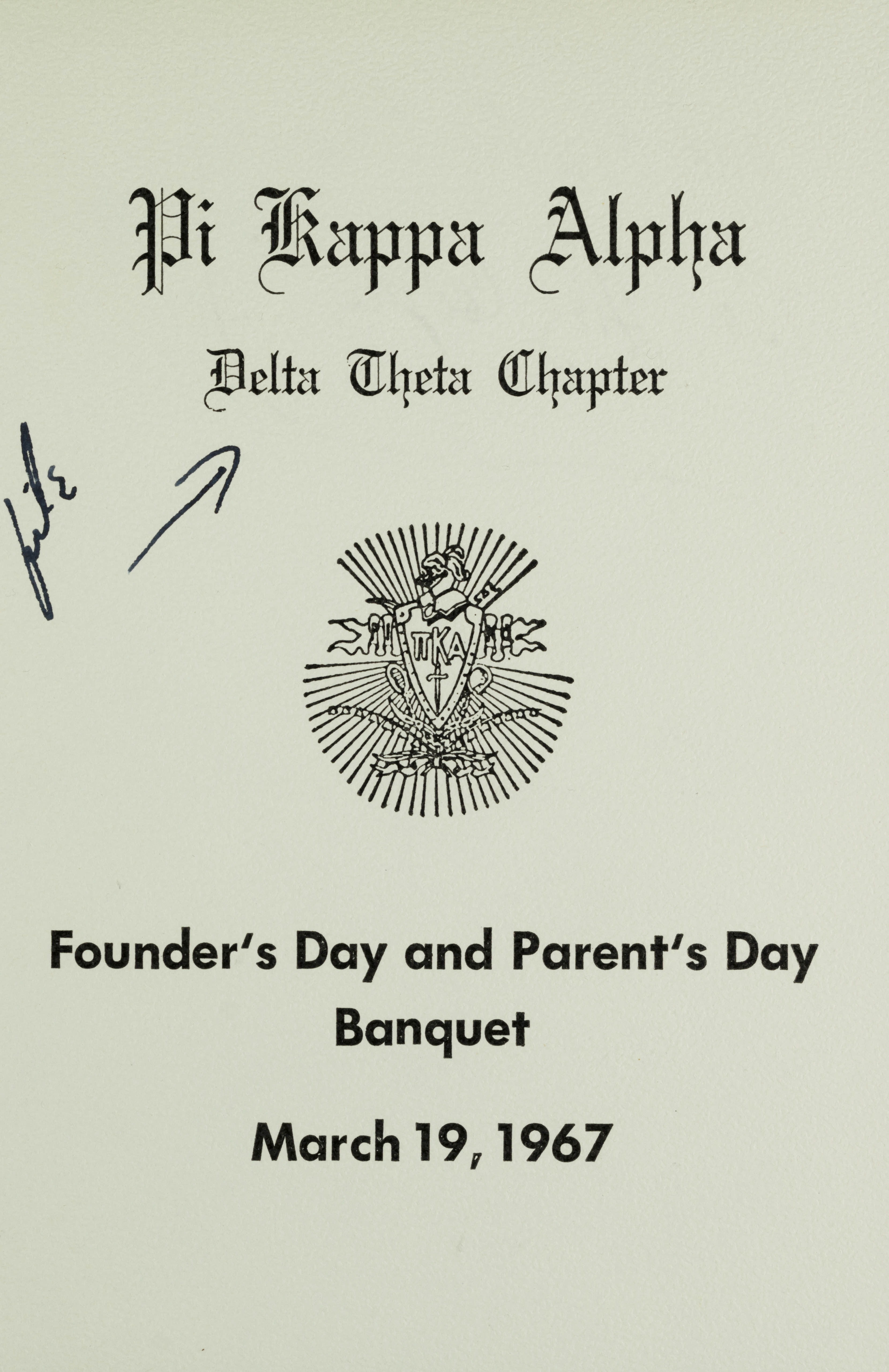 Delta Theta Chapter Founders' Day and Parent's Day Banquet Program, March 19, 1967