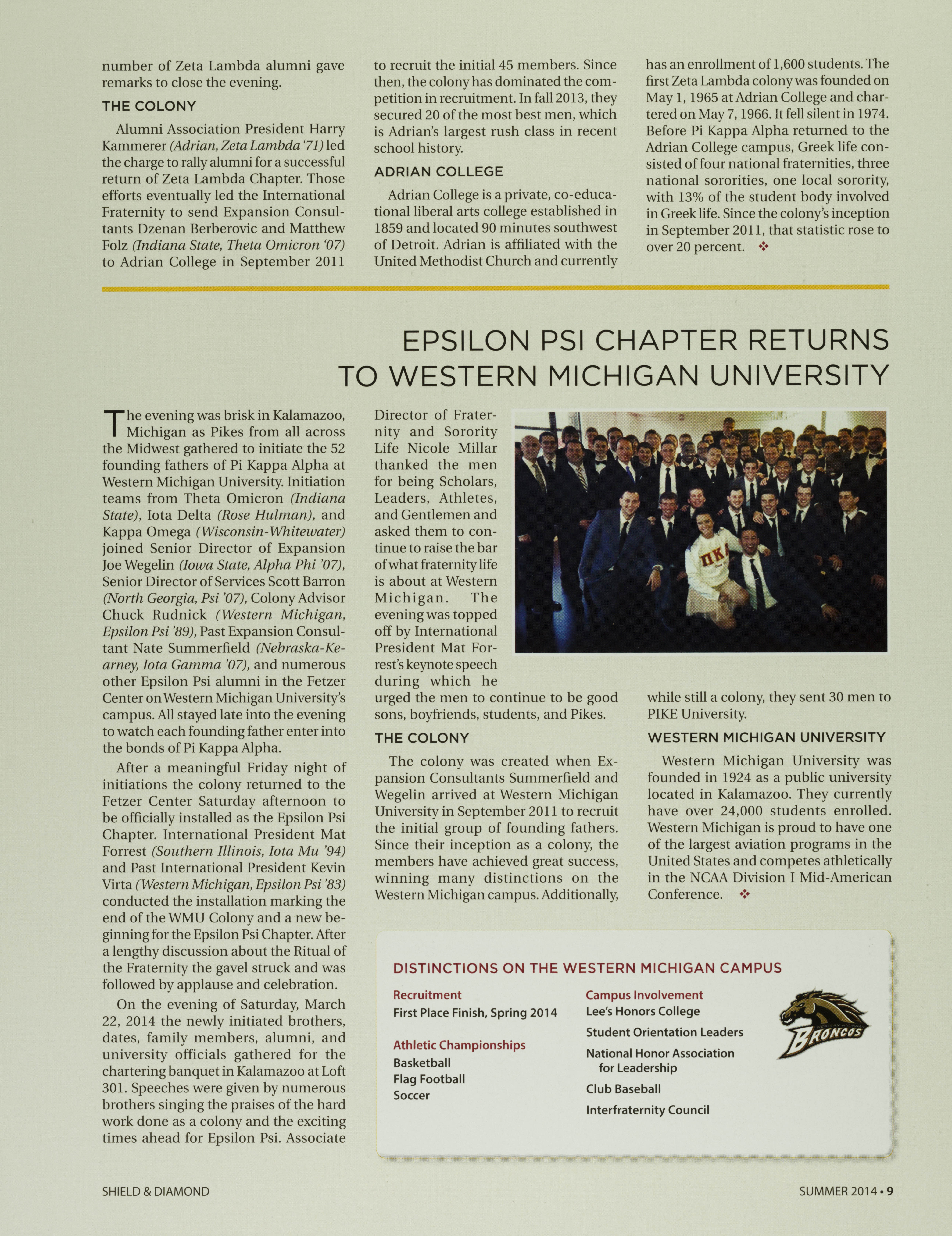 Epsilon Psi Chapter Returns to Western Michigan University Magazine Clipping, Summer 2014