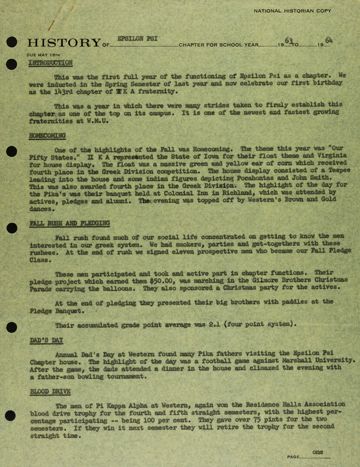 History of Epsilon Psi Chapter, 1963-1964