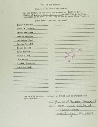 Sisters of the Shield and Diamond Petition for Charter, June 19, 1979