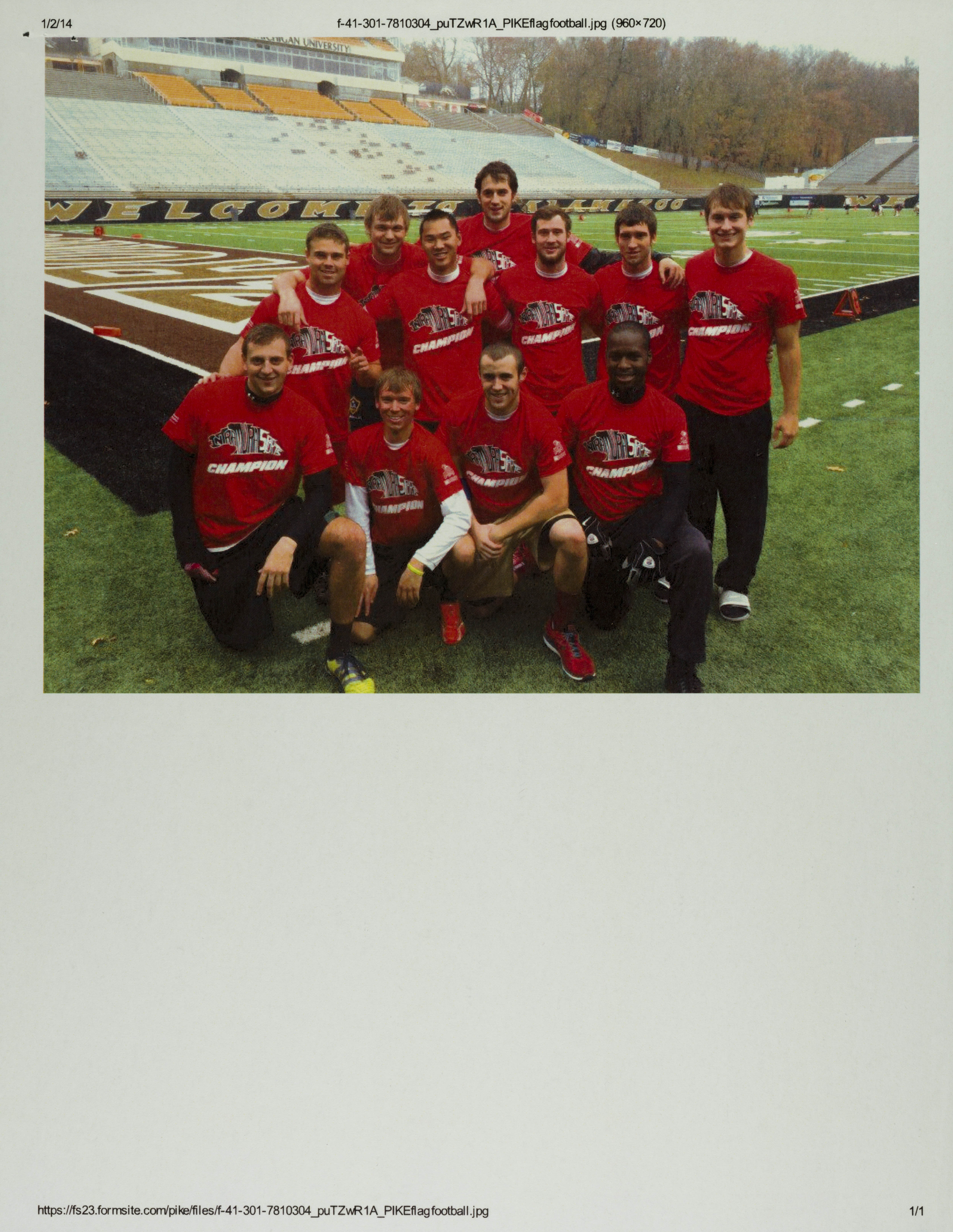 Epsilon Psi Chapter Members at Fraternity League Flag Football Championship Photograph, Fall 2013