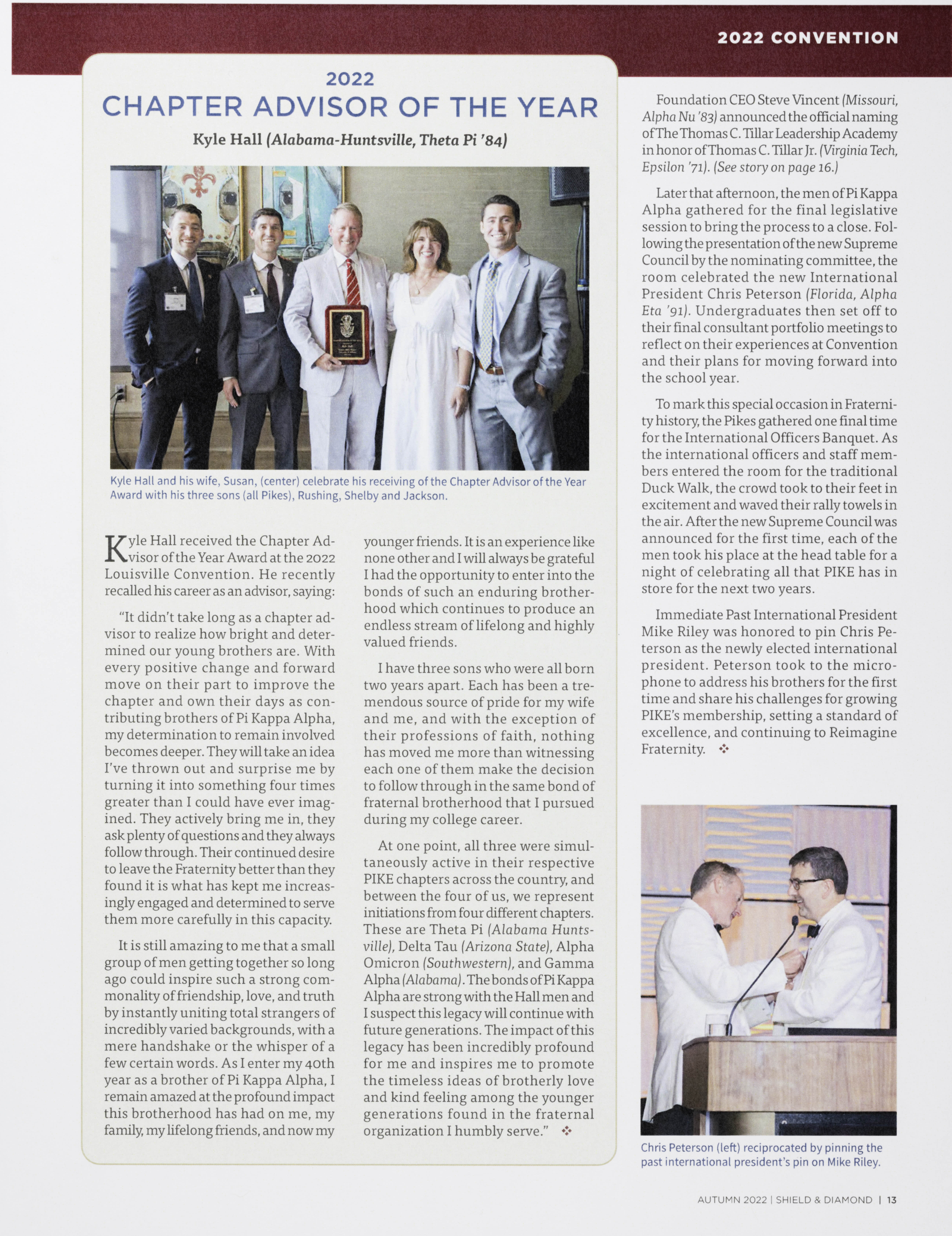 Chapter Adviser of the Year Magazine Clipping, Autumn 2022