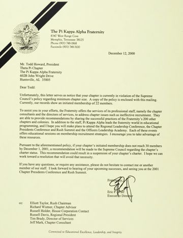 Eric Wulf to Todd Howard Letter, December 12, 2000