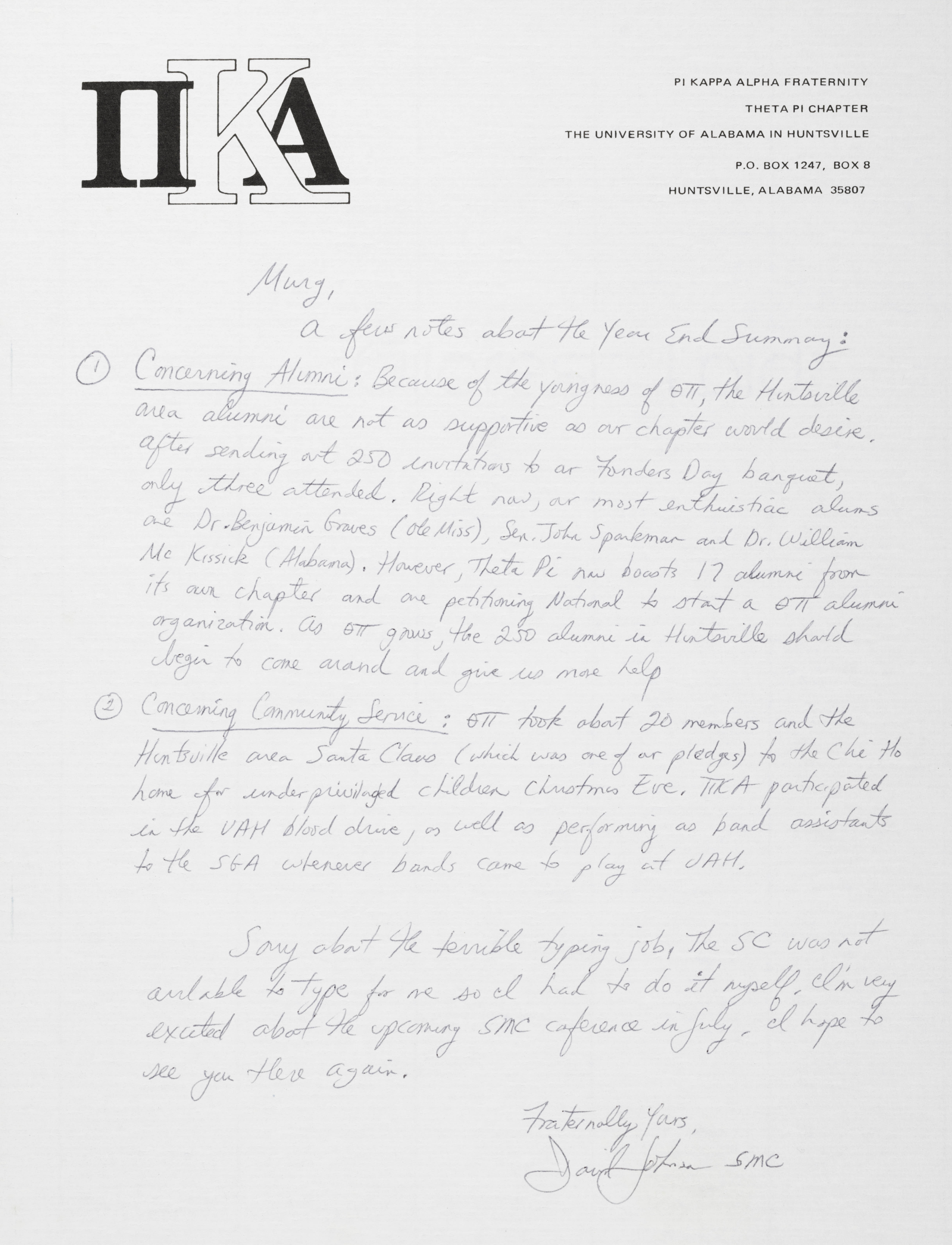 David Johnson to Richard Murgatroyd Letter, c. 1980s
