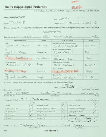 Election of Officers Report, January 25, 1994