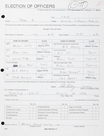 Election of Officers Report, January 16, 1997