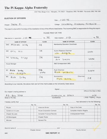 Election of Officers Report, January 30, 1996