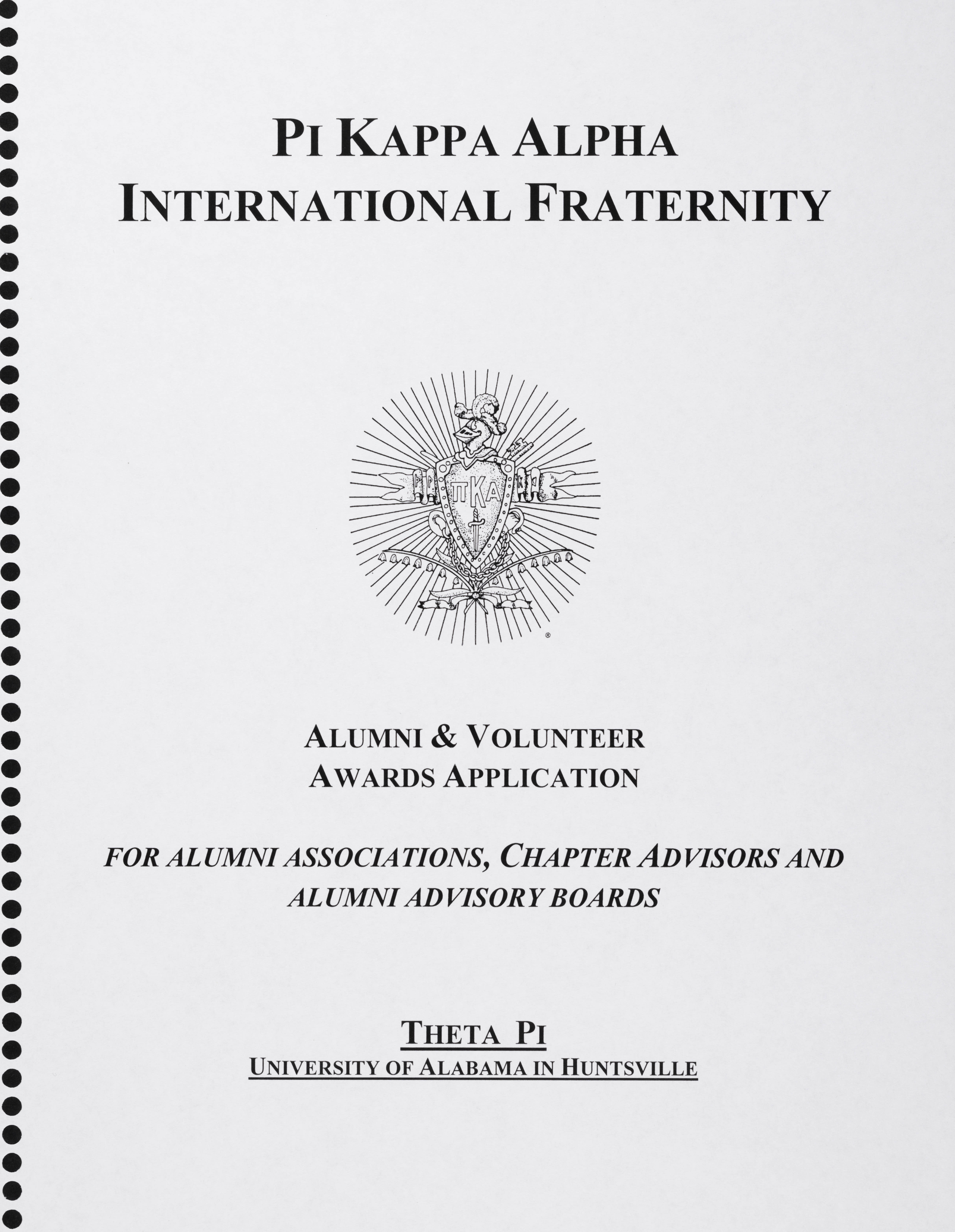 Pi Kappa Alpha International Fraternity Alumni & Volunteer Awards Application, June 14, 2009
