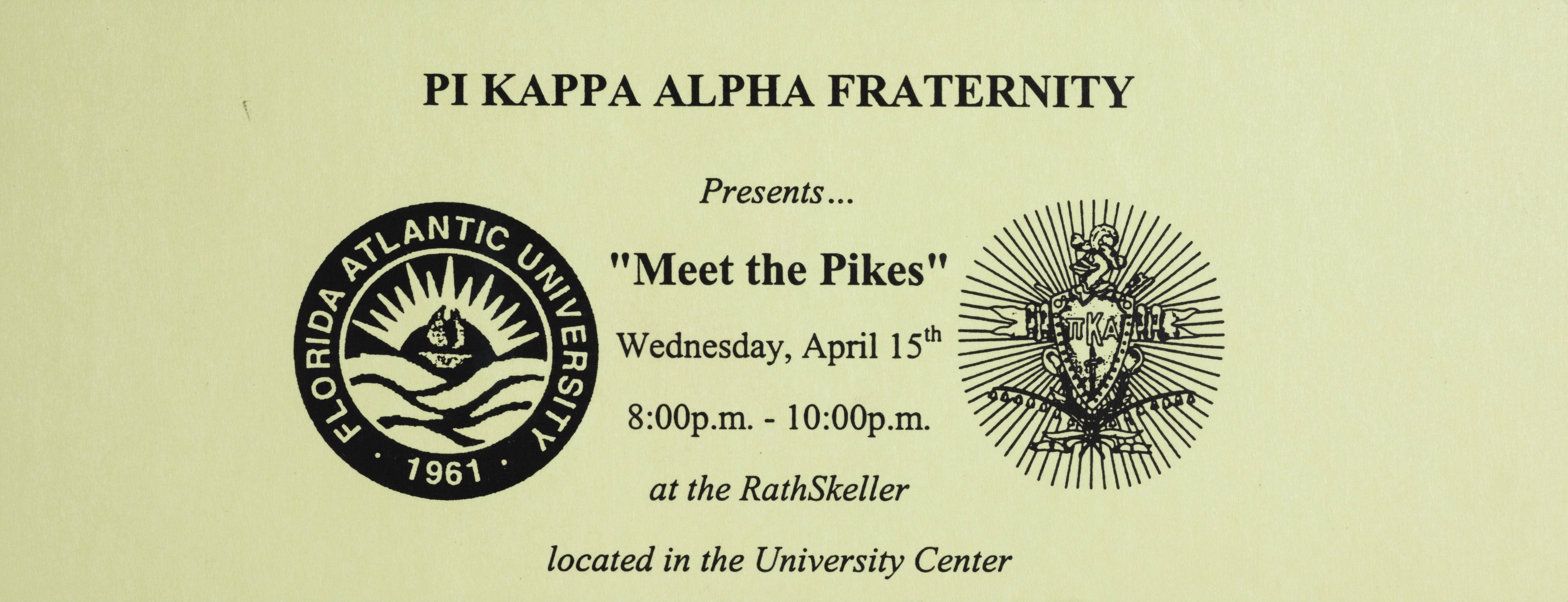 Florida Atlantic University "Meet the Pikes" Invitation, c. 1998