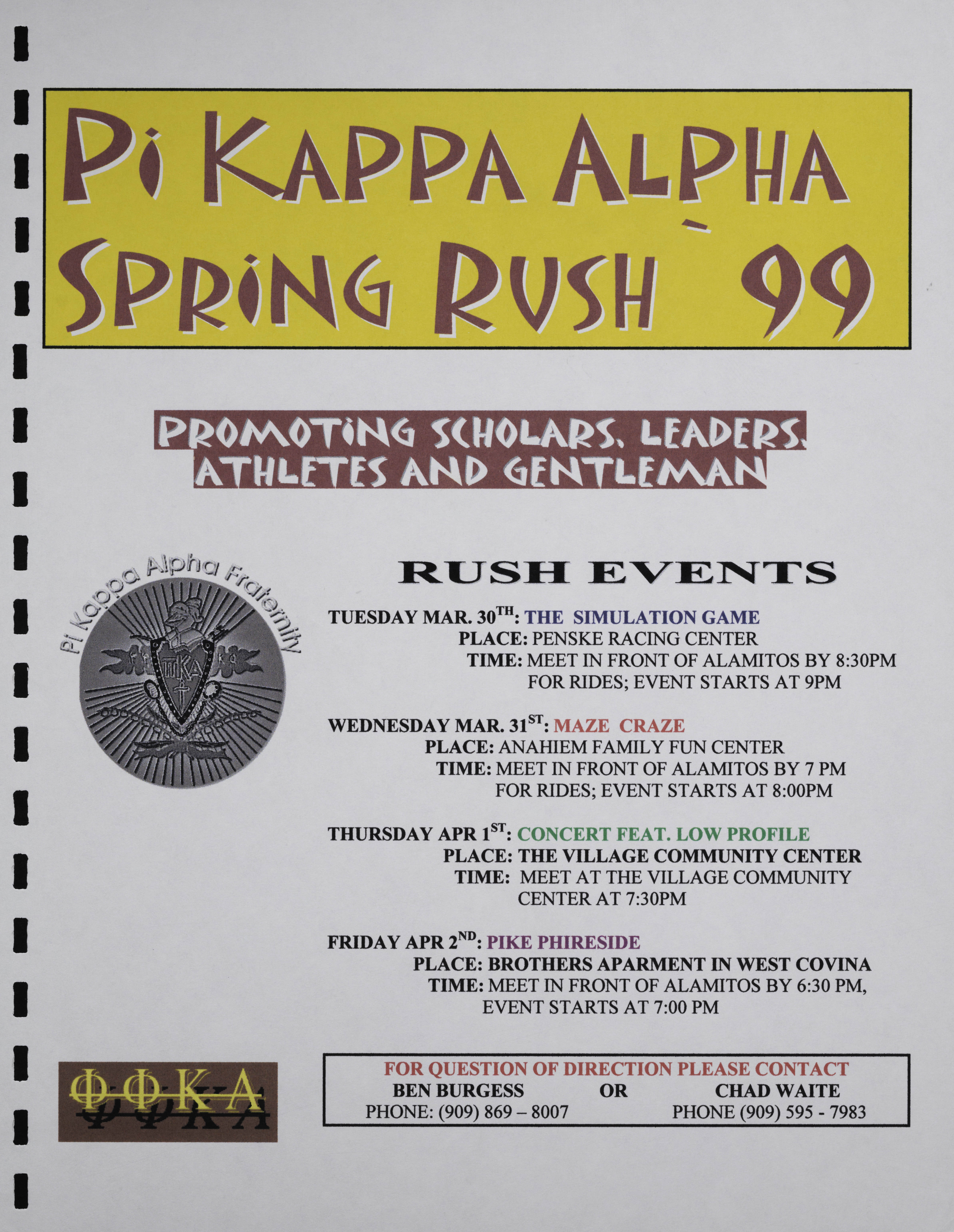 Pi Kappa Alpha Spring Rush Flier, 1999-2000