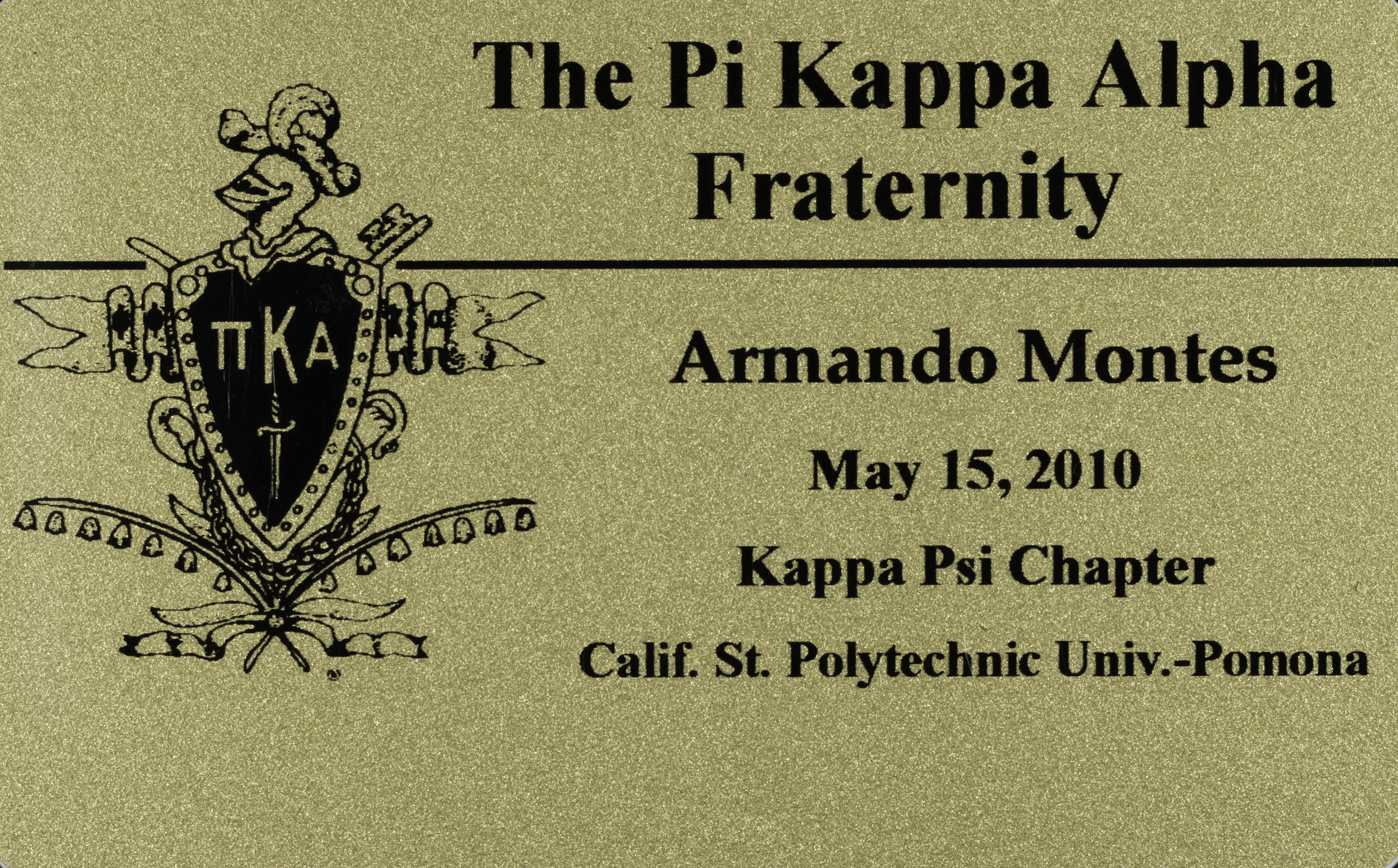 Armando Montes Membership Card, May 15, 2010