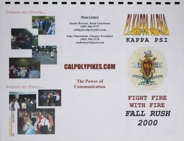 Pi Kappa Alpha Kappa Psi Fight Fire With Fire Pamphlet, Fall 2000