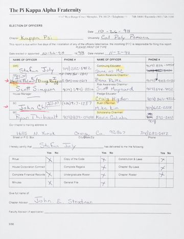 Election of Officers Report, October 26, 1998