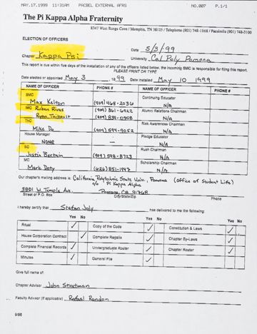 Election of Officers Report, May 3, 1999