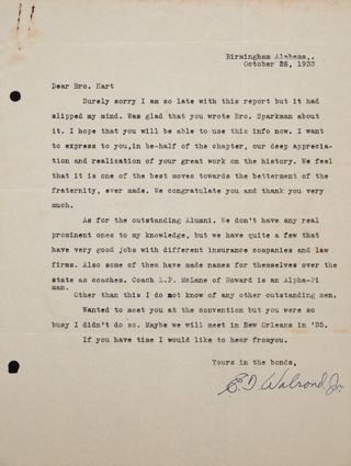 E. T. Walrond to Brother Hart Letter, October 26, 1933