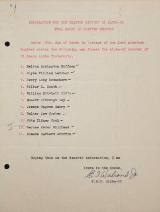 Information for the Chapter History of Alpha Pi: Full Names of Charter Members, 1933