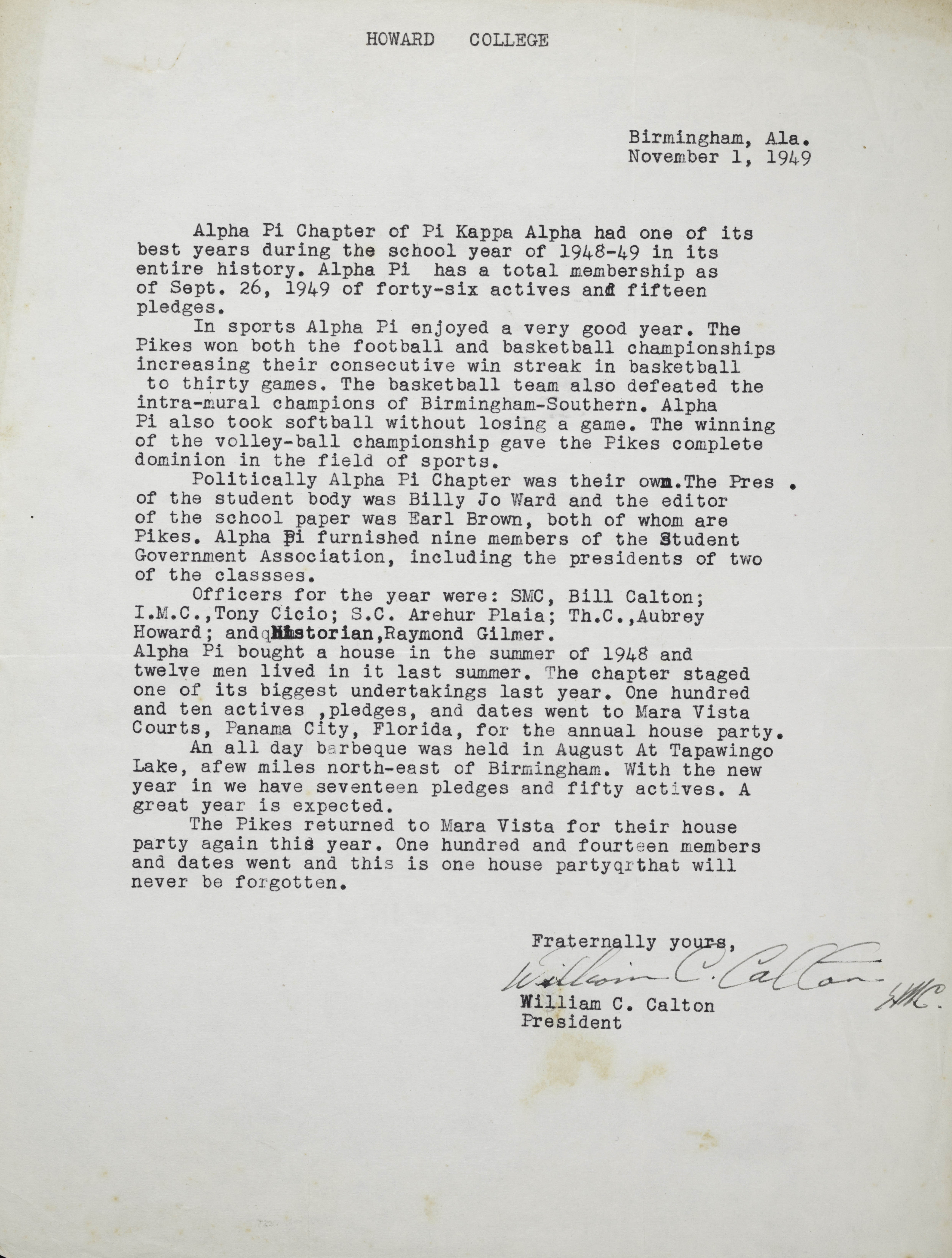 Howard College Report, November 1, 1949