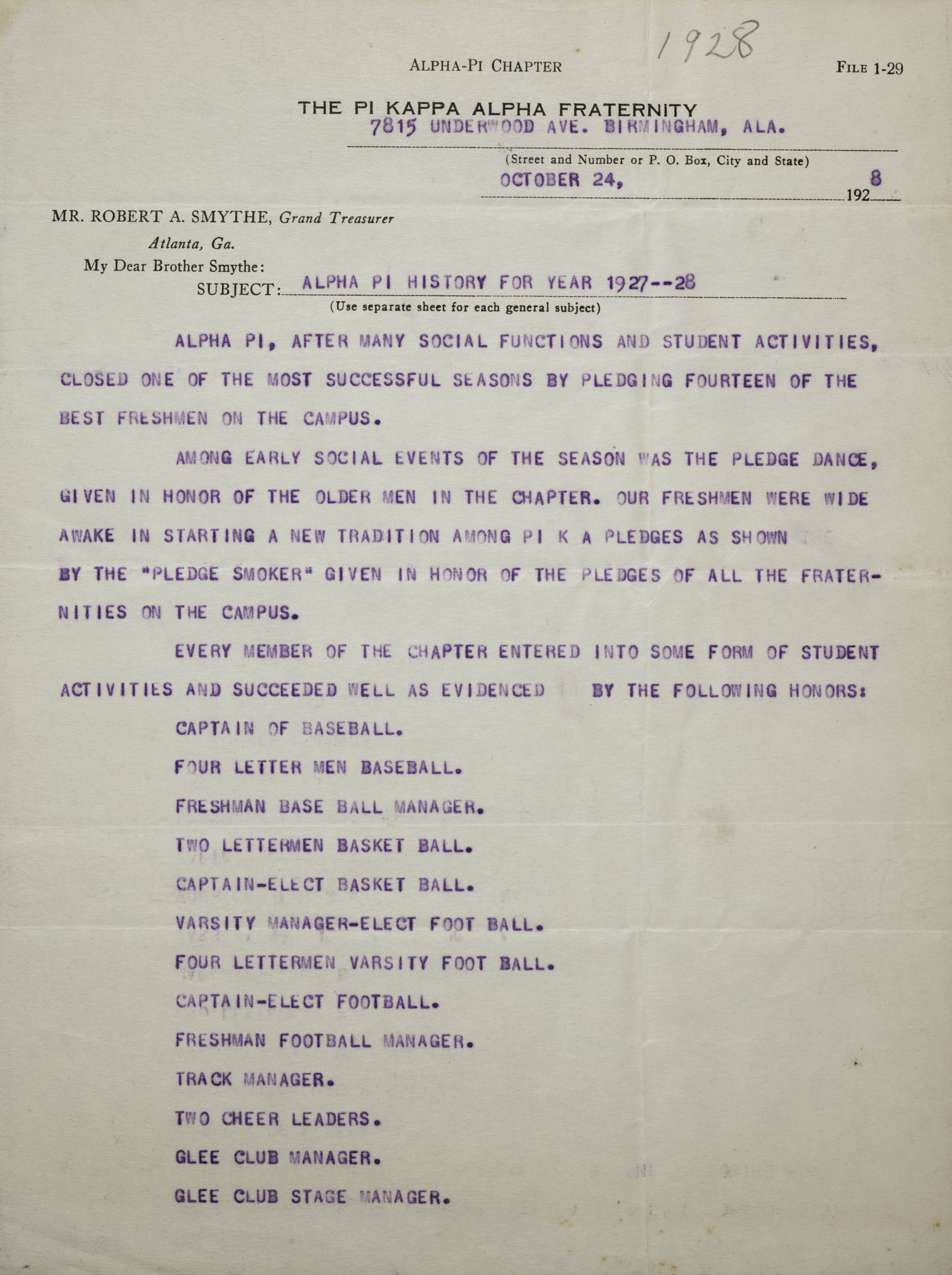 Alpha Pi History for Year 1927-1928