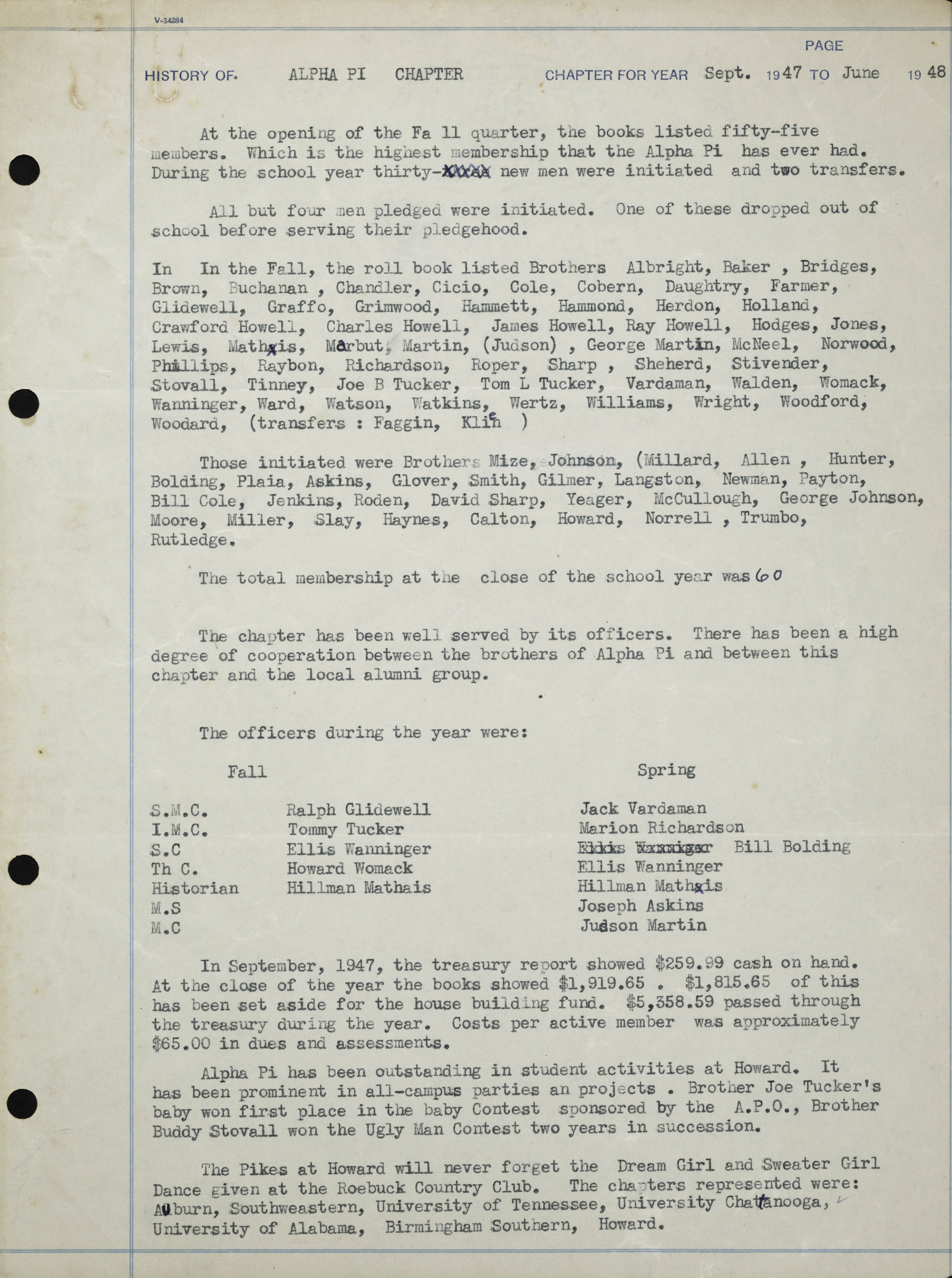 History of Alpha Pi Chapter, September 1947-June 1948