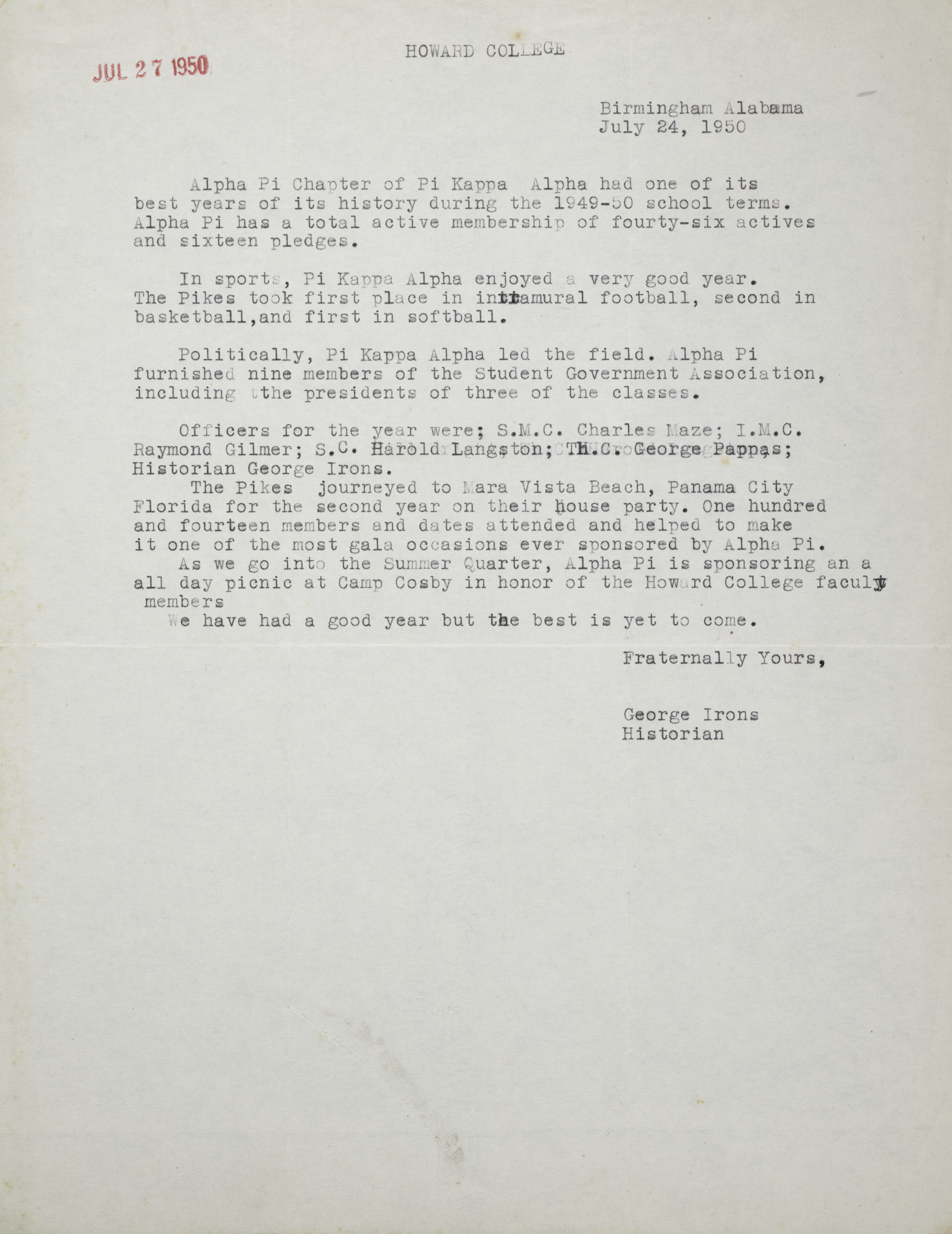 Howard College Report, July 24, 1950