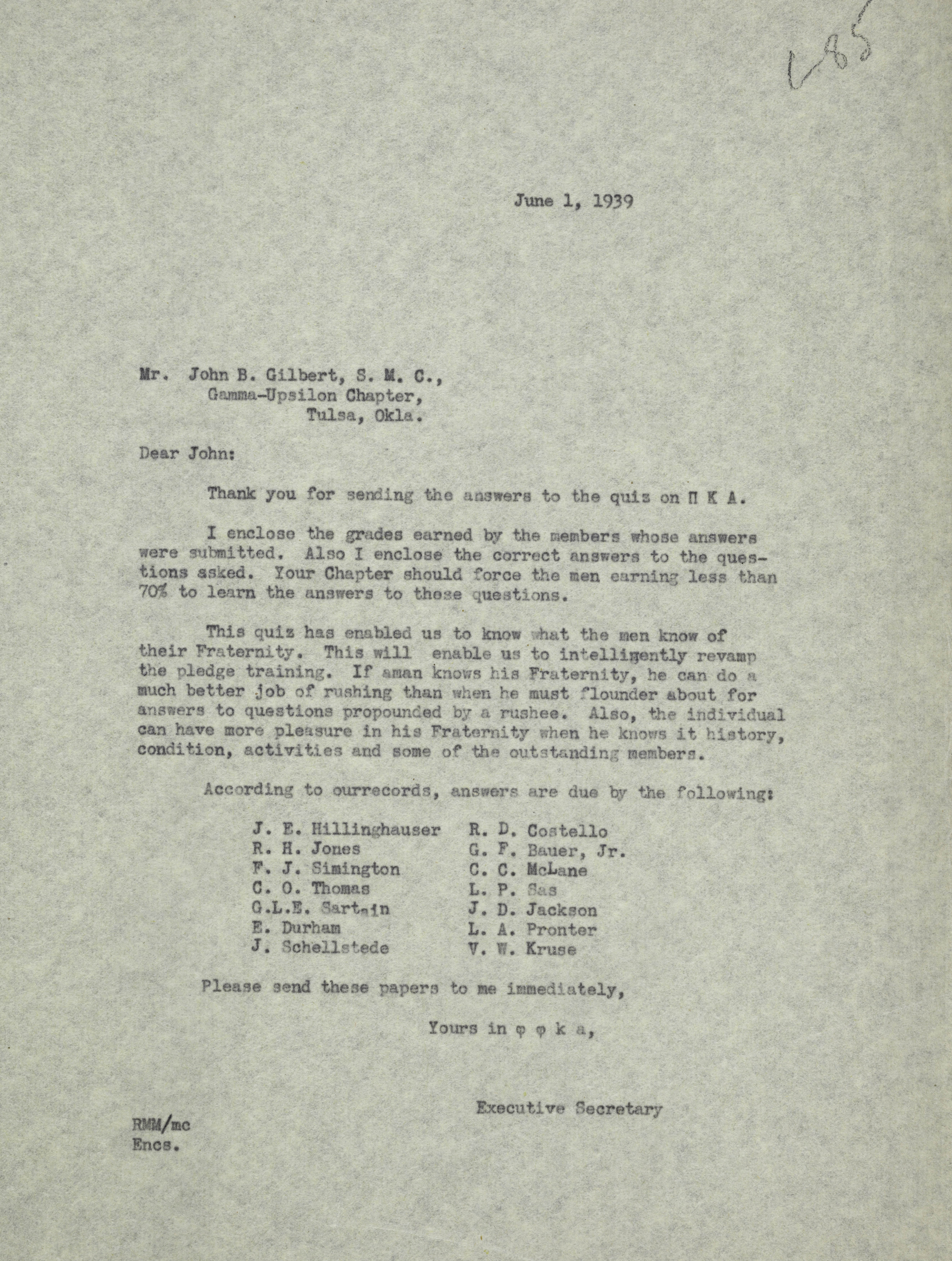 Freeman Hart to John Gilbert Letter, June 1, 1939