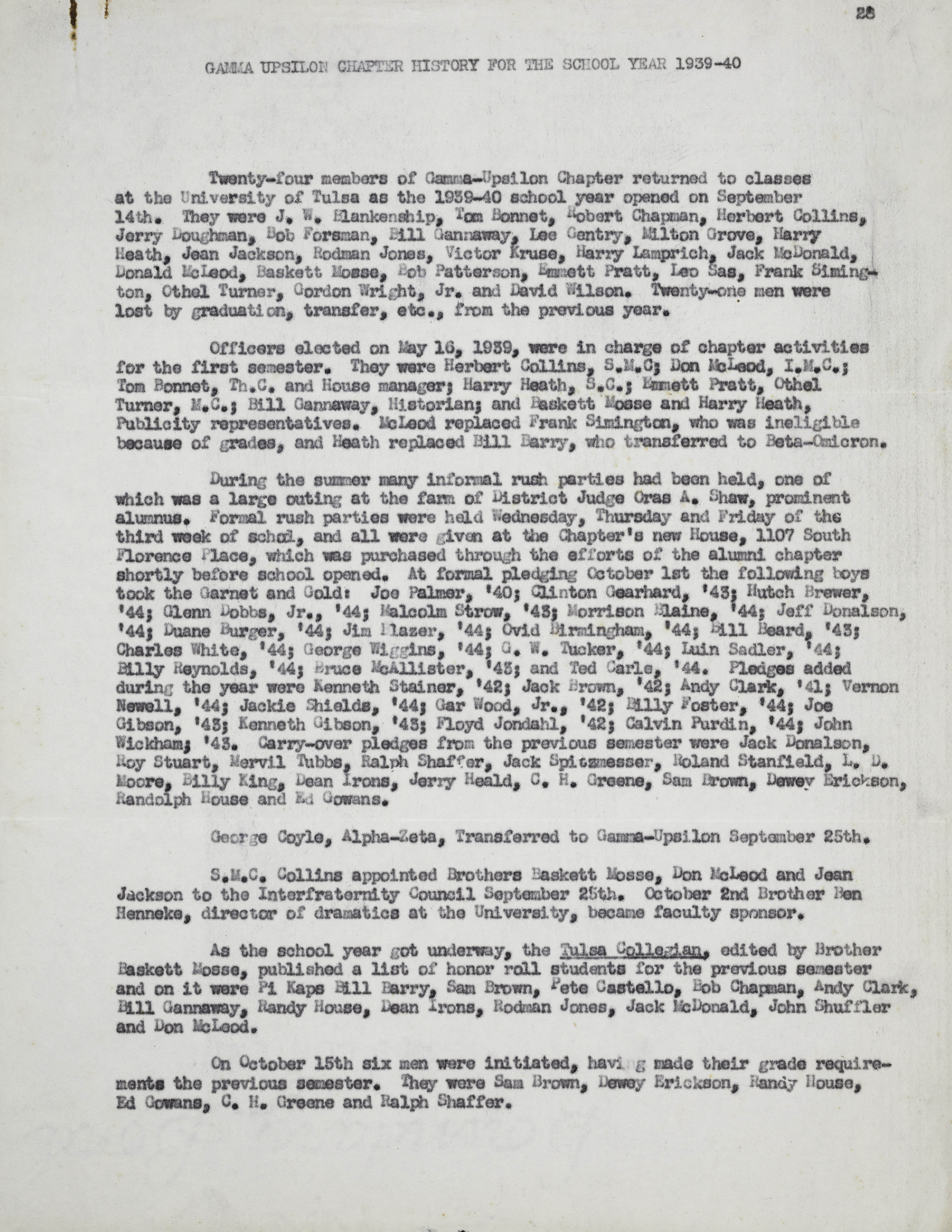 Gamma Upsilon Chapter History For The School Year 1939-1940 2