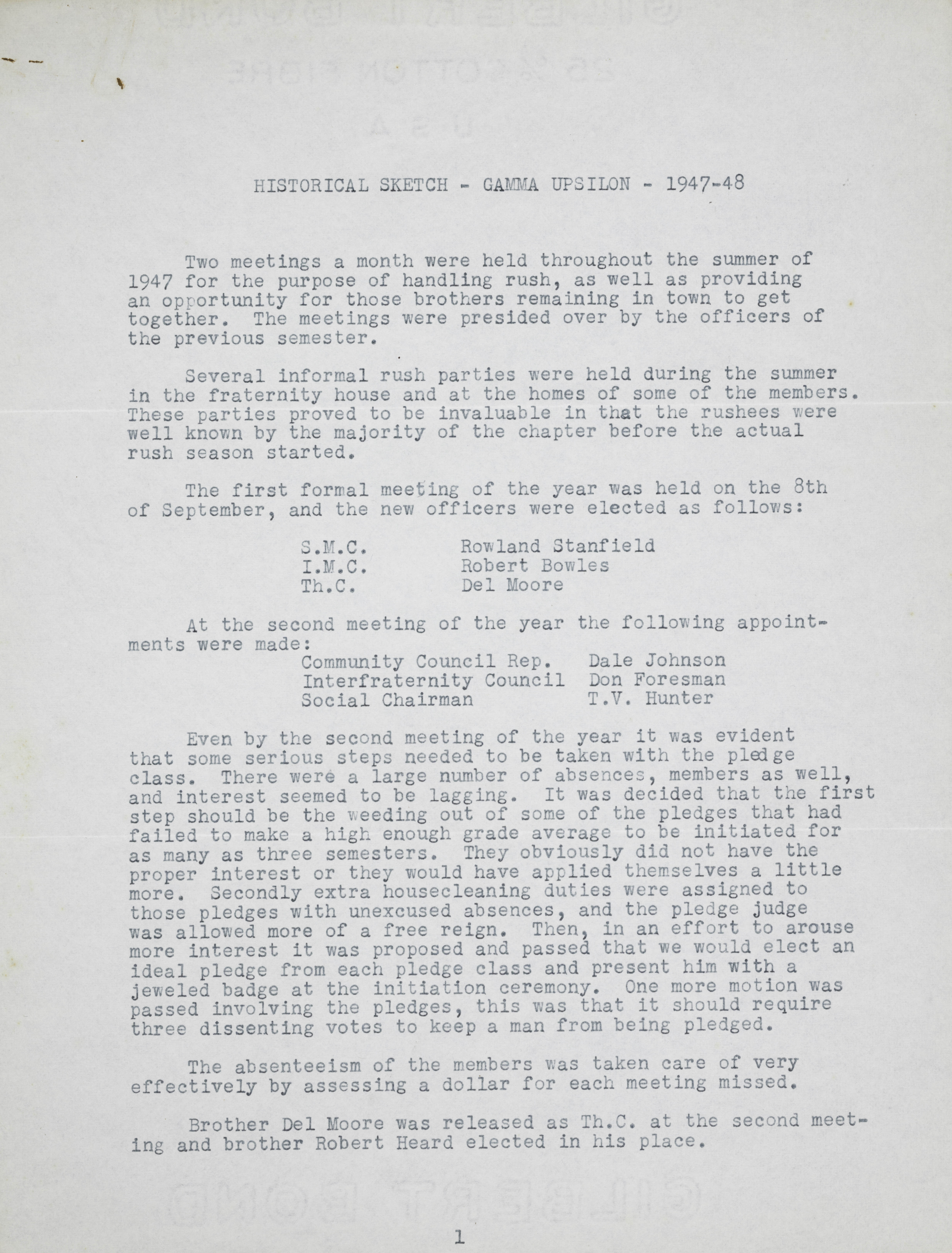 Historical Sketch- Gamma Upsilon Chapter- 1947-1948