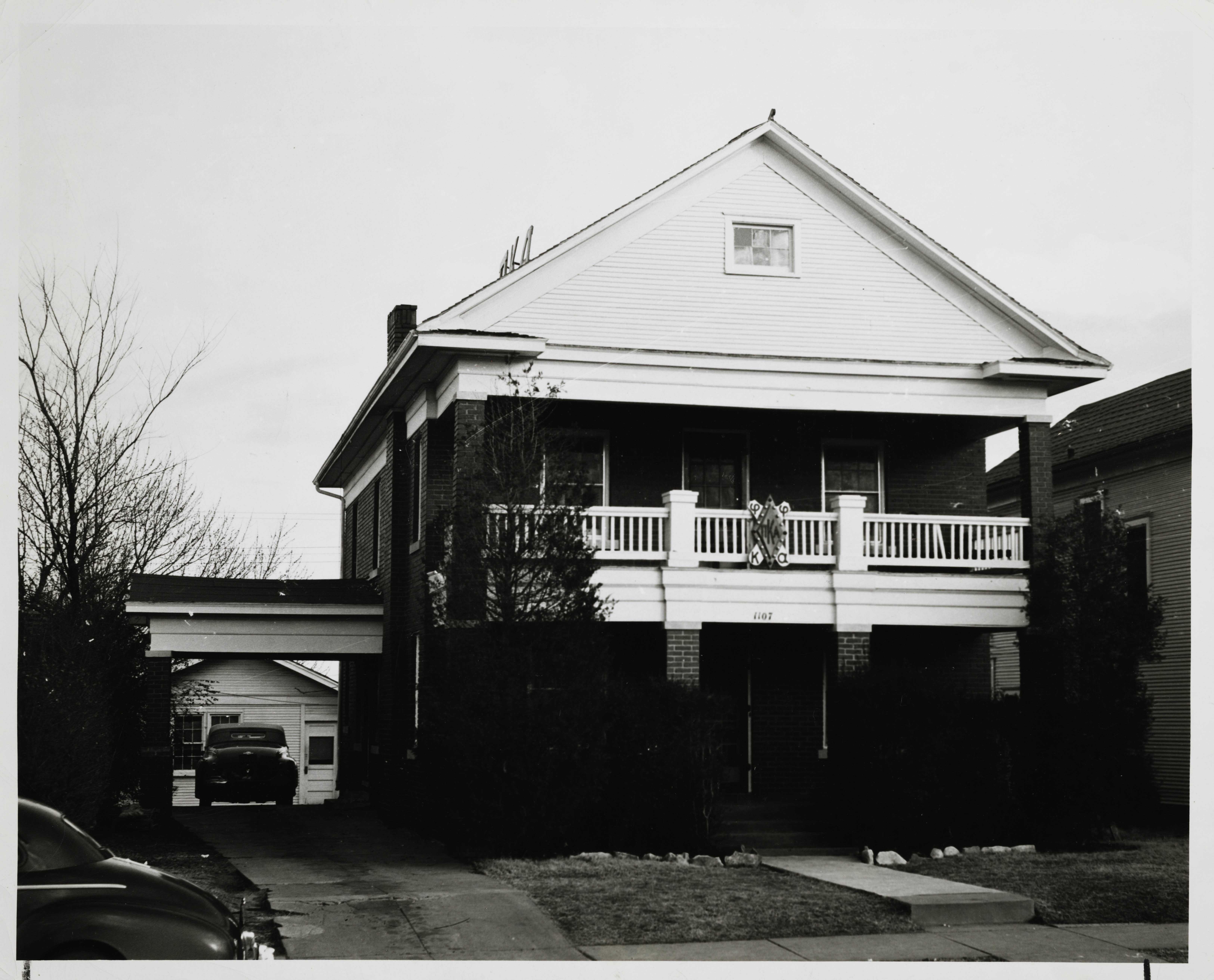 Gamma Upsilon Chapter House With Electric Pi Kappa Alpha Letter Sign Photograph, 1951-1952