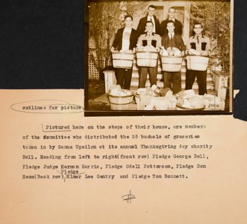 Group of Six Gamma Upsilon Chapter Members Holding Baskets of Groceries Photograph, 1938