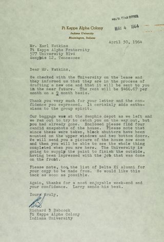 Richard Babcock to Earl Watkins Letter, April 30, 1964