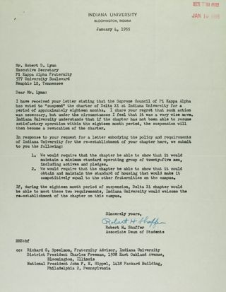 Robert Shaffer to Robert Lynn Letter, January 4, 1955
