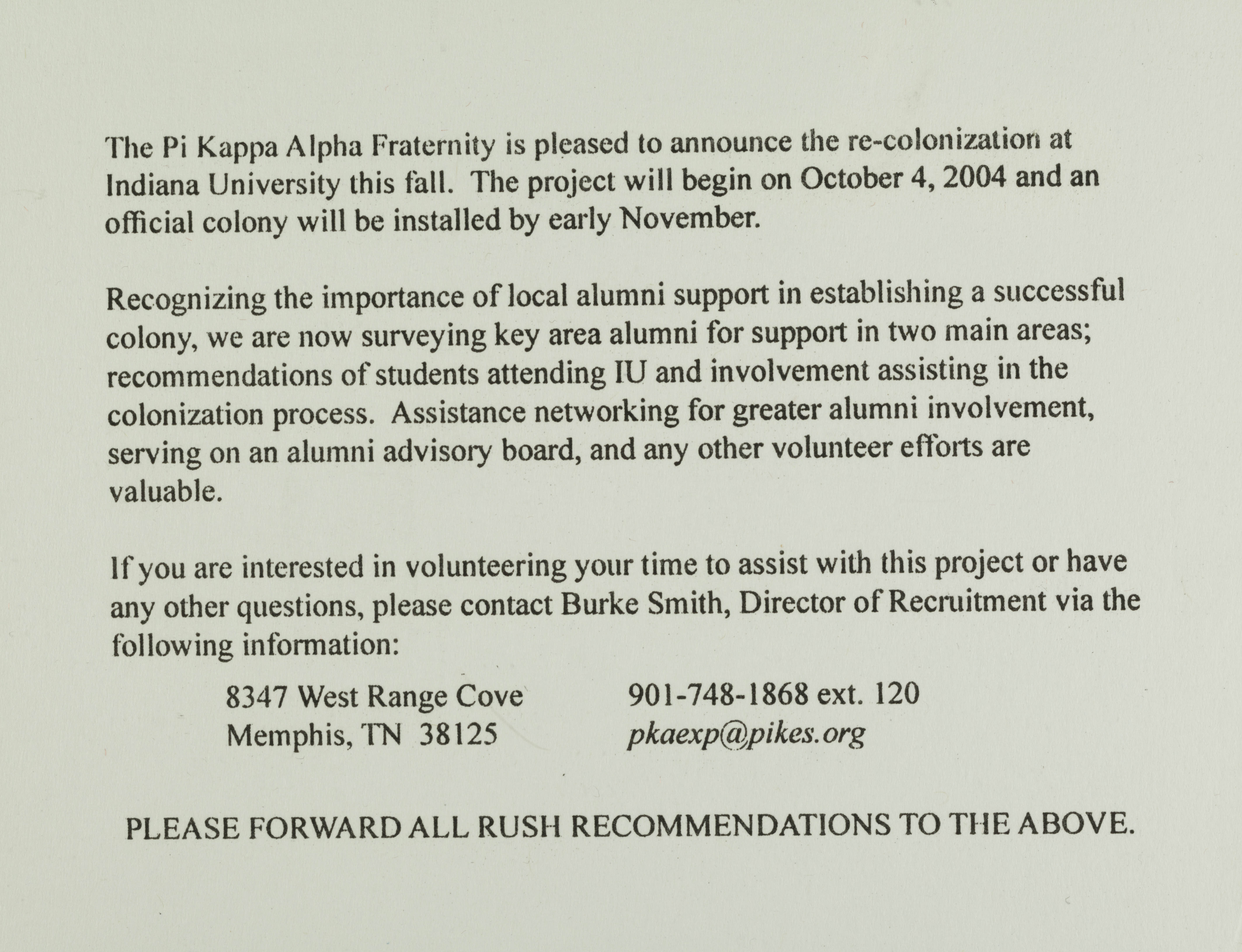 Delta Xi Chapter ReInstallation Announcement Handbill, c. 2004