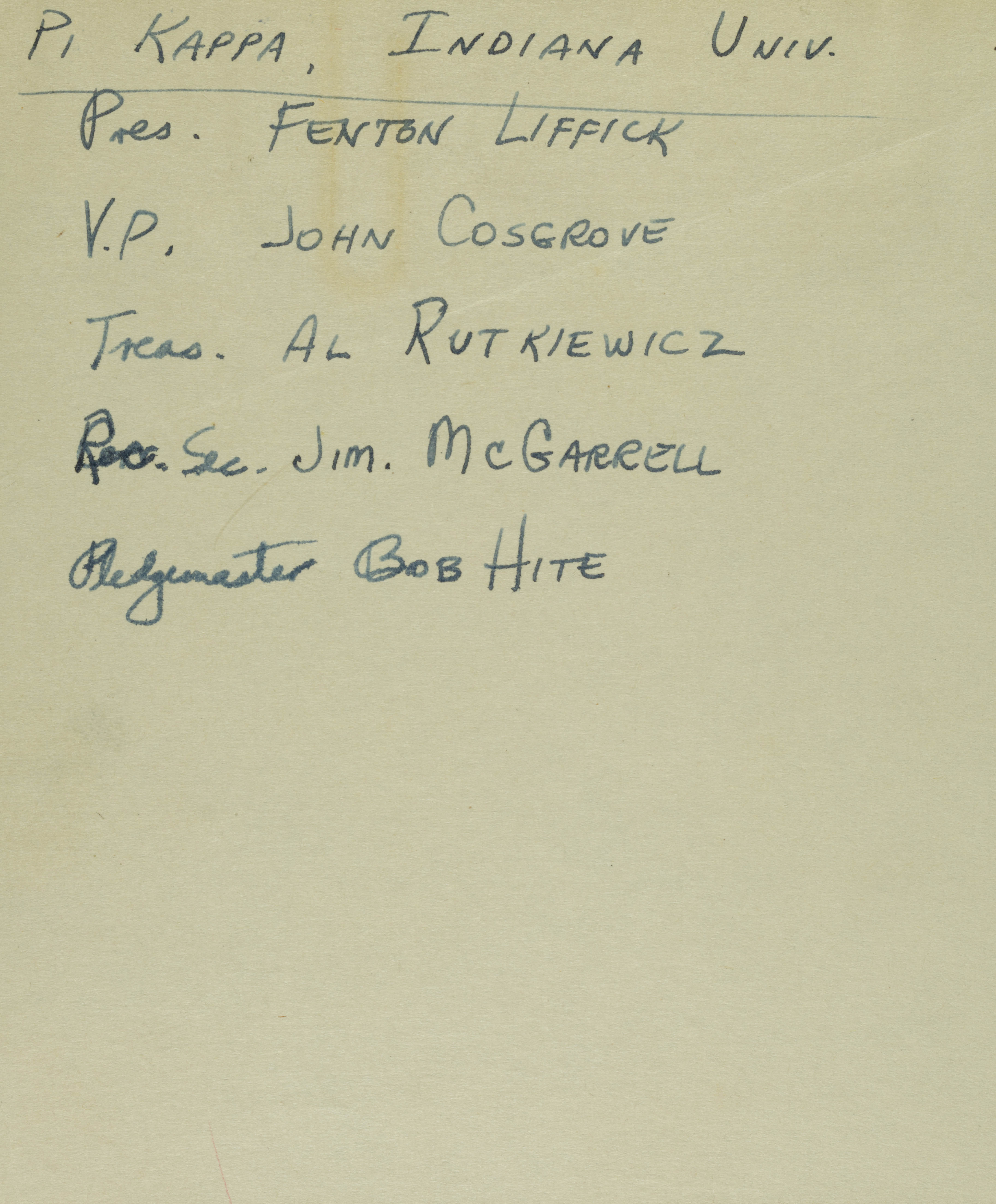 Officers of Pi Kappa Fraternity List, c. 1940s