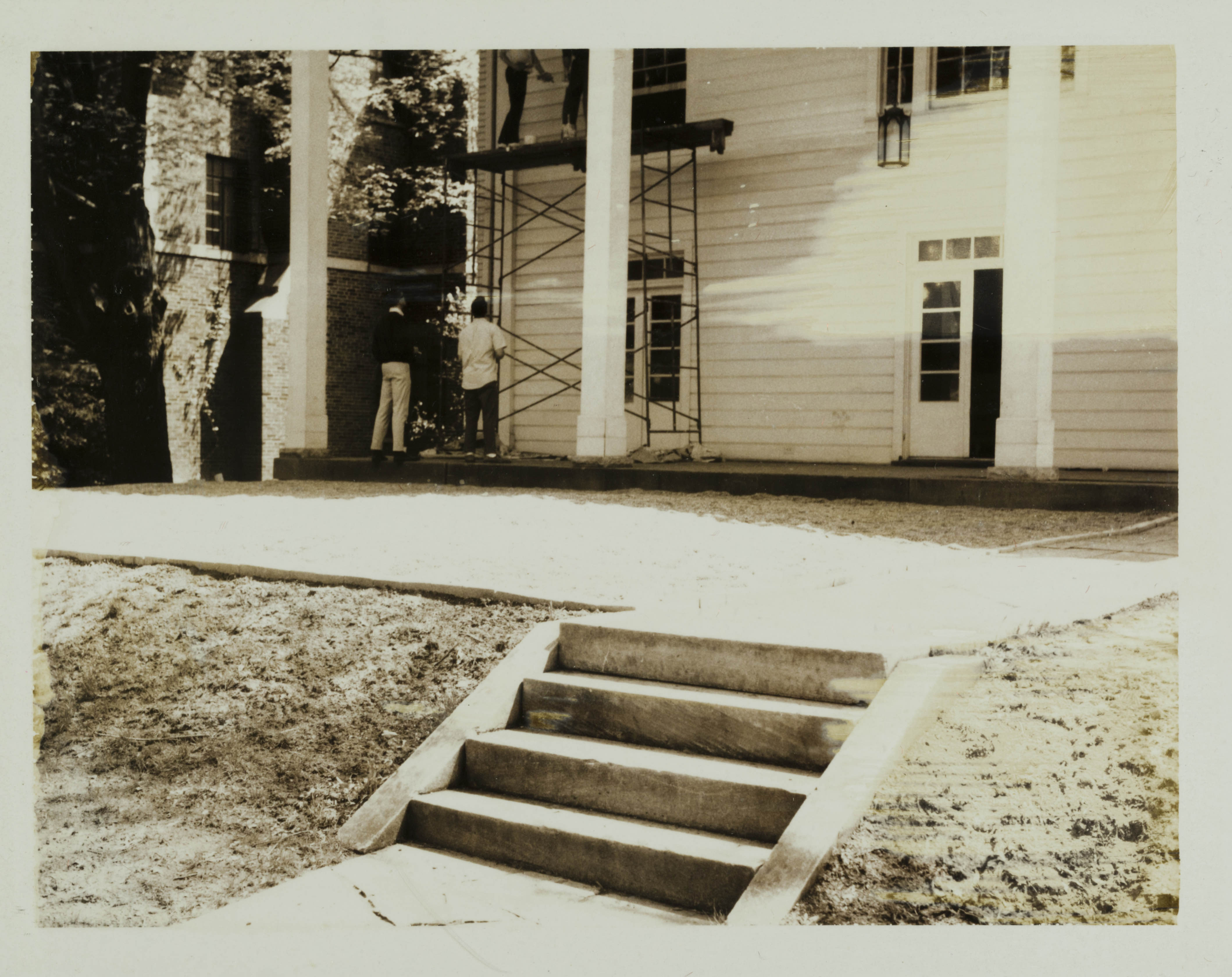 Delta Xi Chapter House Steps With Scaffolding Photograph, 1964