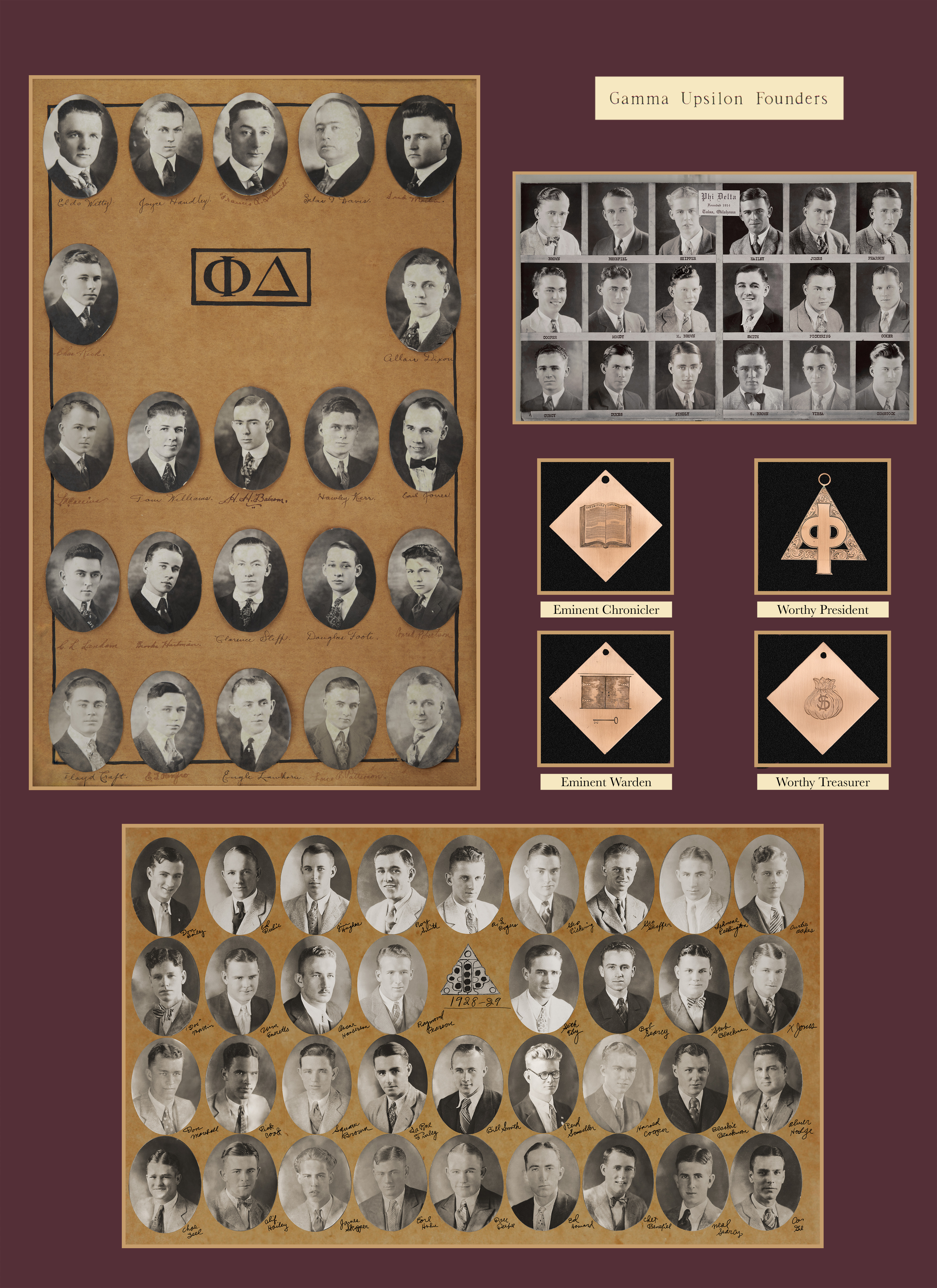 Phi Delta (precursor of Gamma Upsilon Chapter) Composite and Medallions 1936
