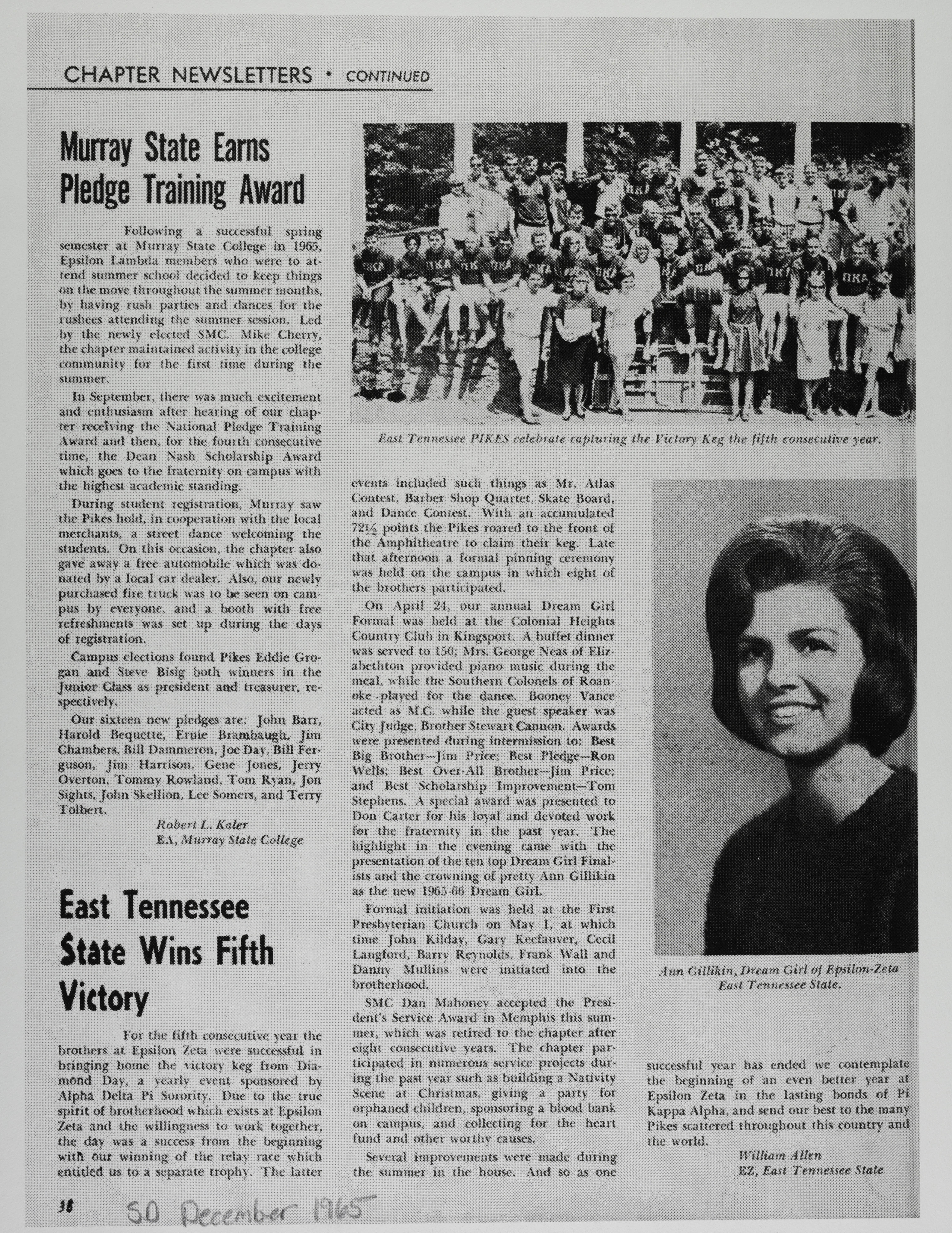 East Tennessee State Wins Fifth Victory Magazine Clipping, December 1965