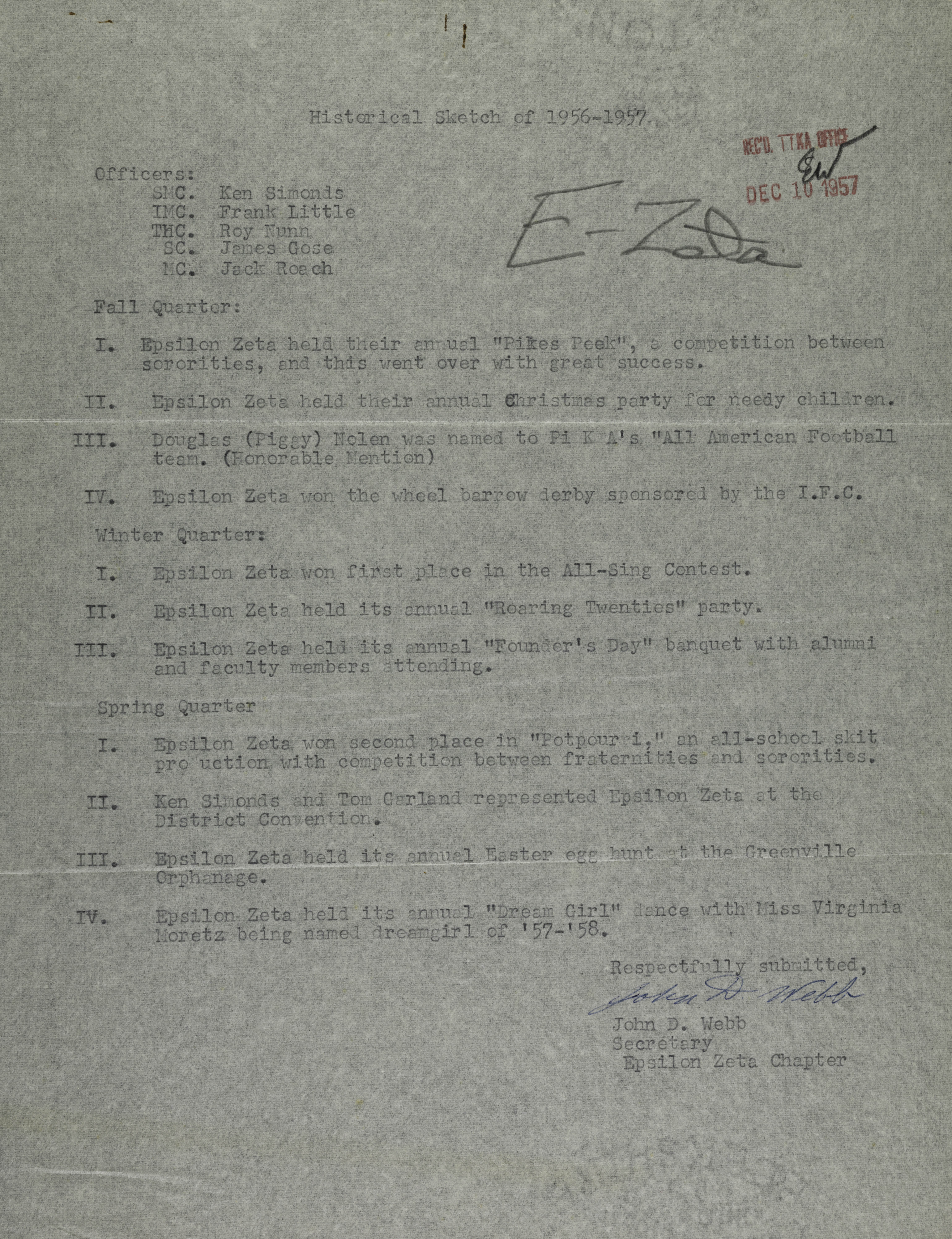 Historical Sketch of 1956-1957