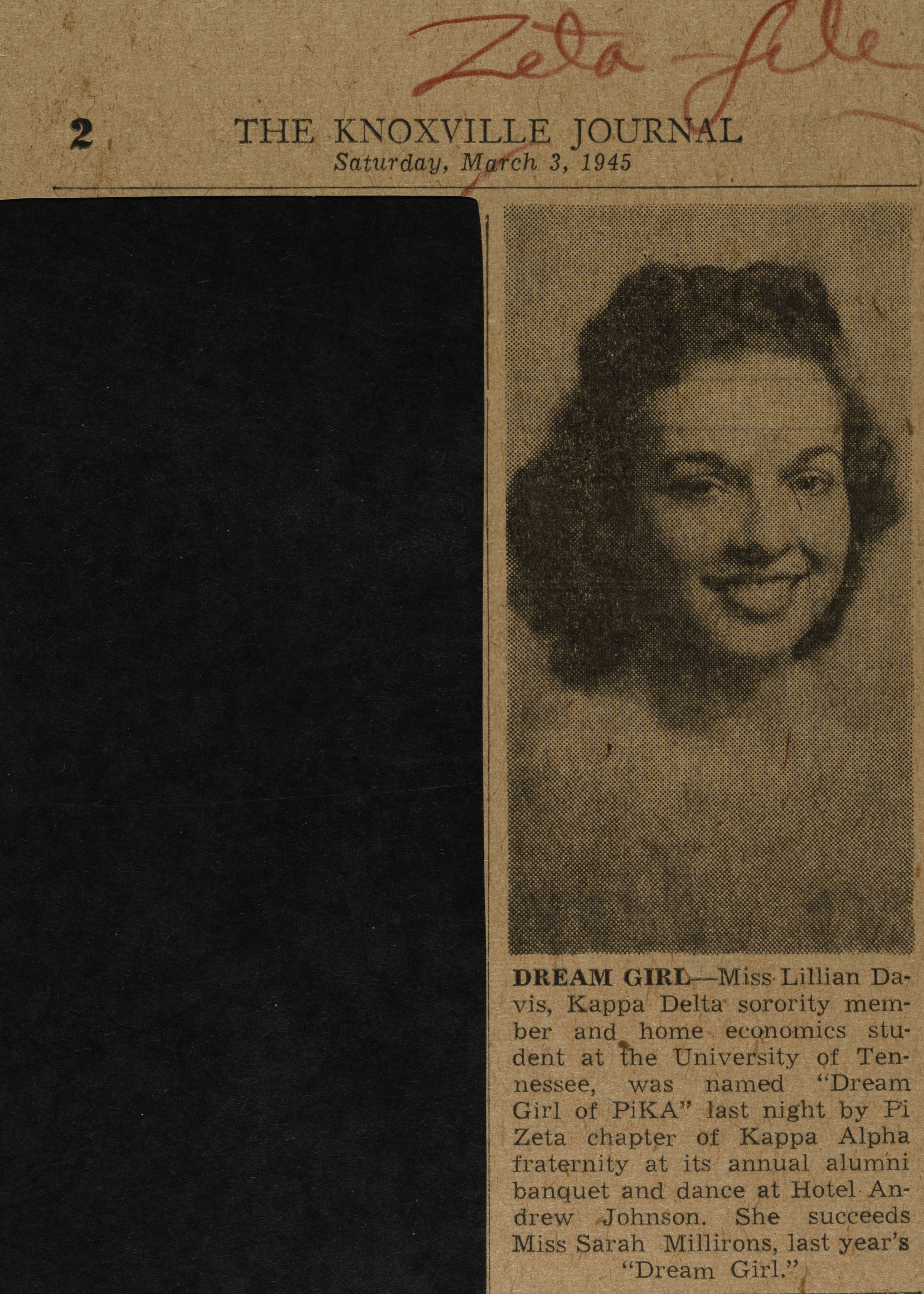 Dream Girl Newspaper Clipping, March 3, 1945