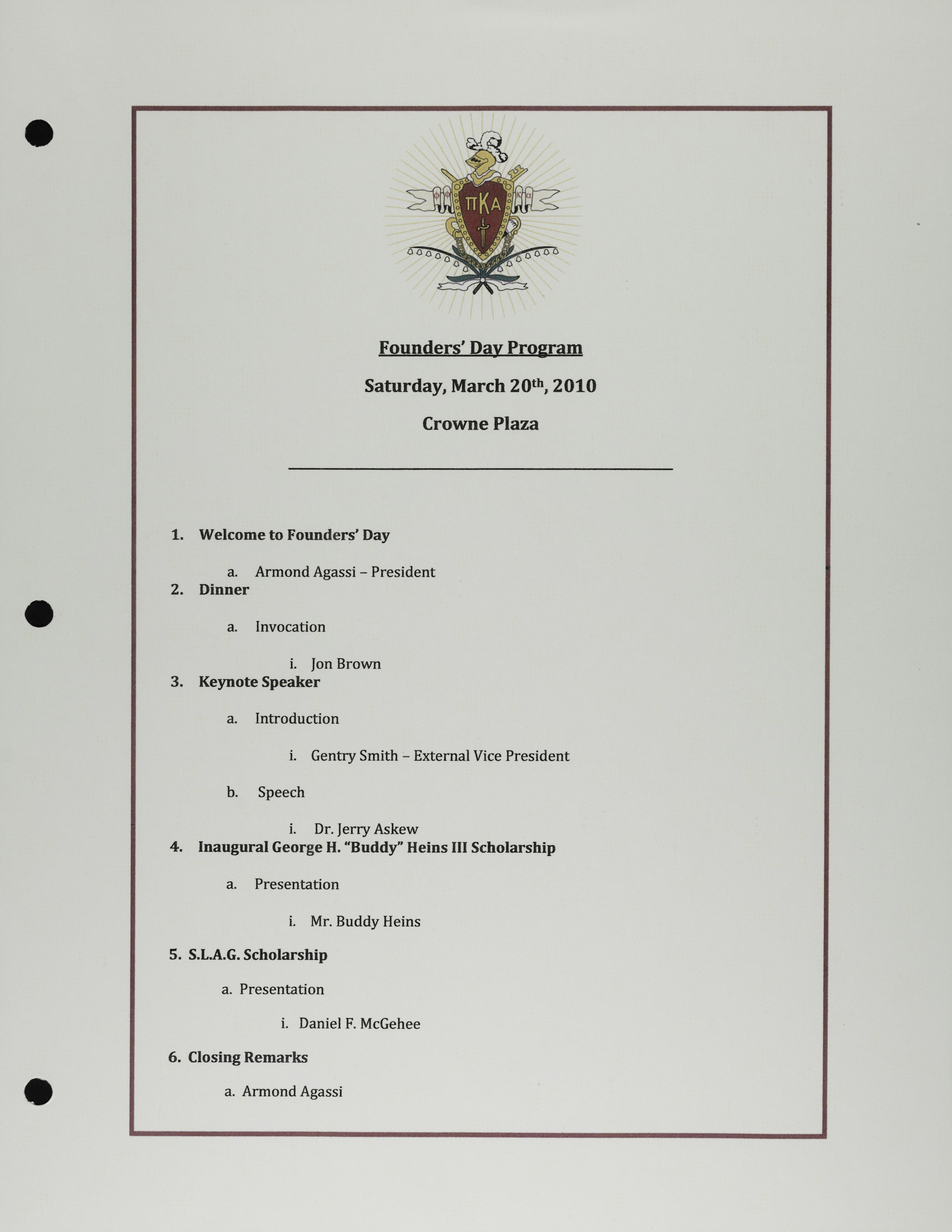 Founders' Day Program, March 20, 2010