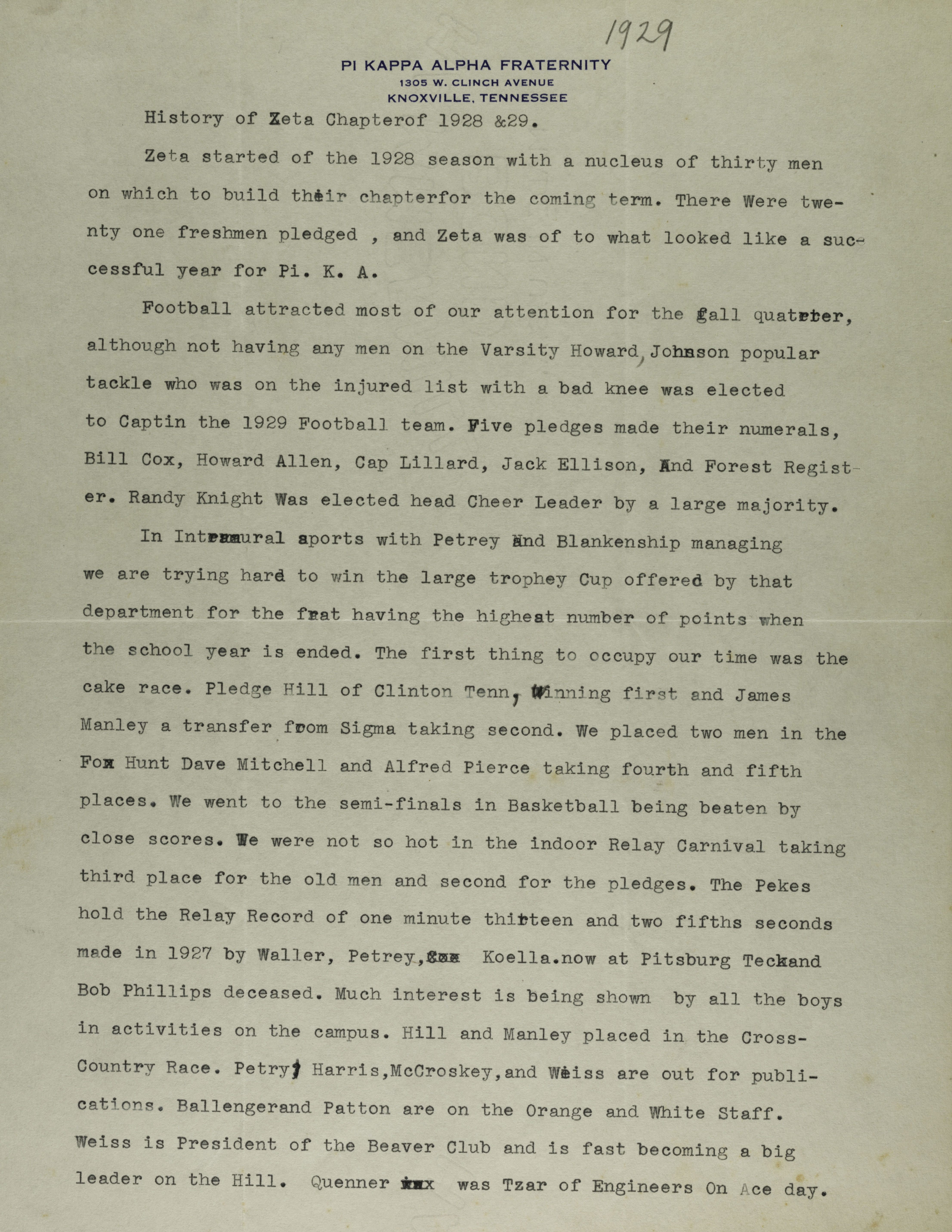 History of Zeta Chapter, 1928-1929