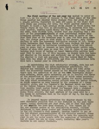 Zeta Chapter History 1, January 1, 1931-June 8, 1931